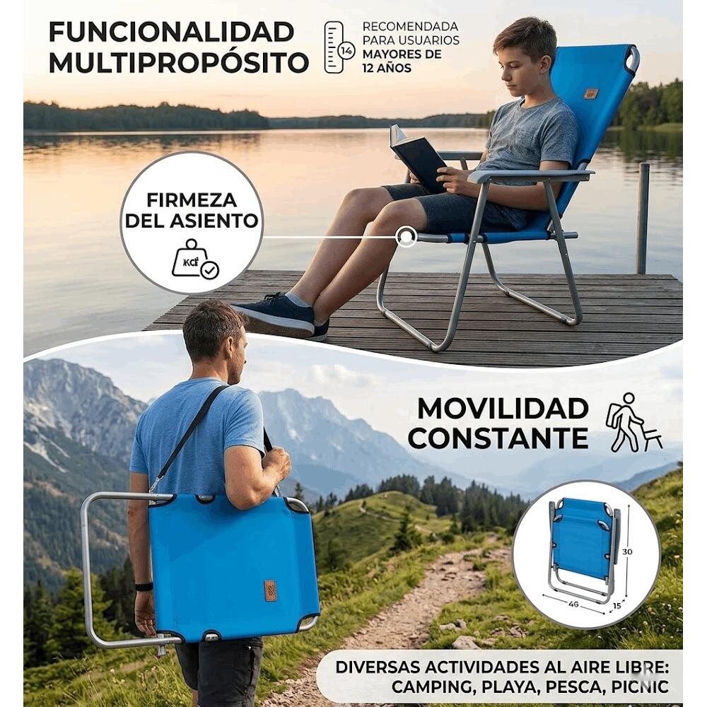 Devessport - Chaise de Camping Pliante Kohala - Structure en Acier 22mm 6/7