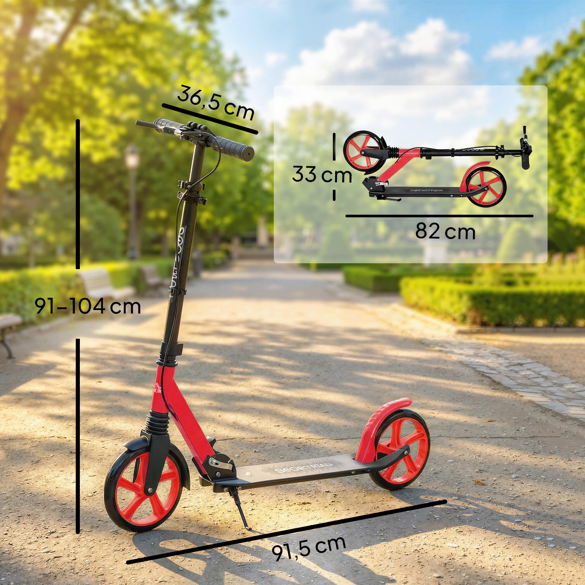 Patinete Dobrável HOMCOM Vermelho 3/5
