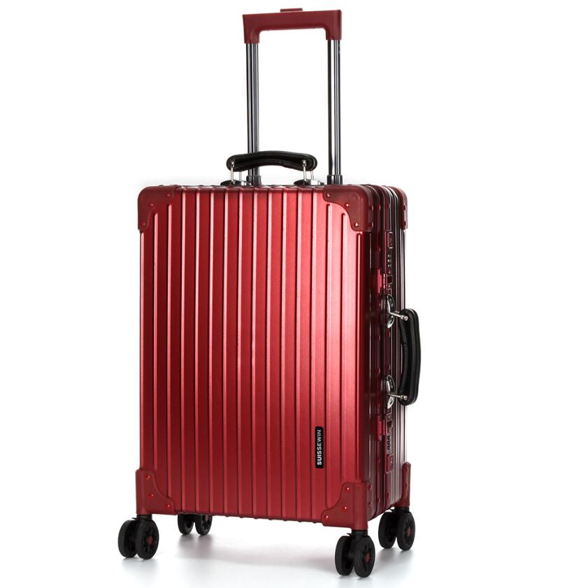 Swiss Aluminium Suitcase TSA Lock 8-Wheel Travel Luggage Red