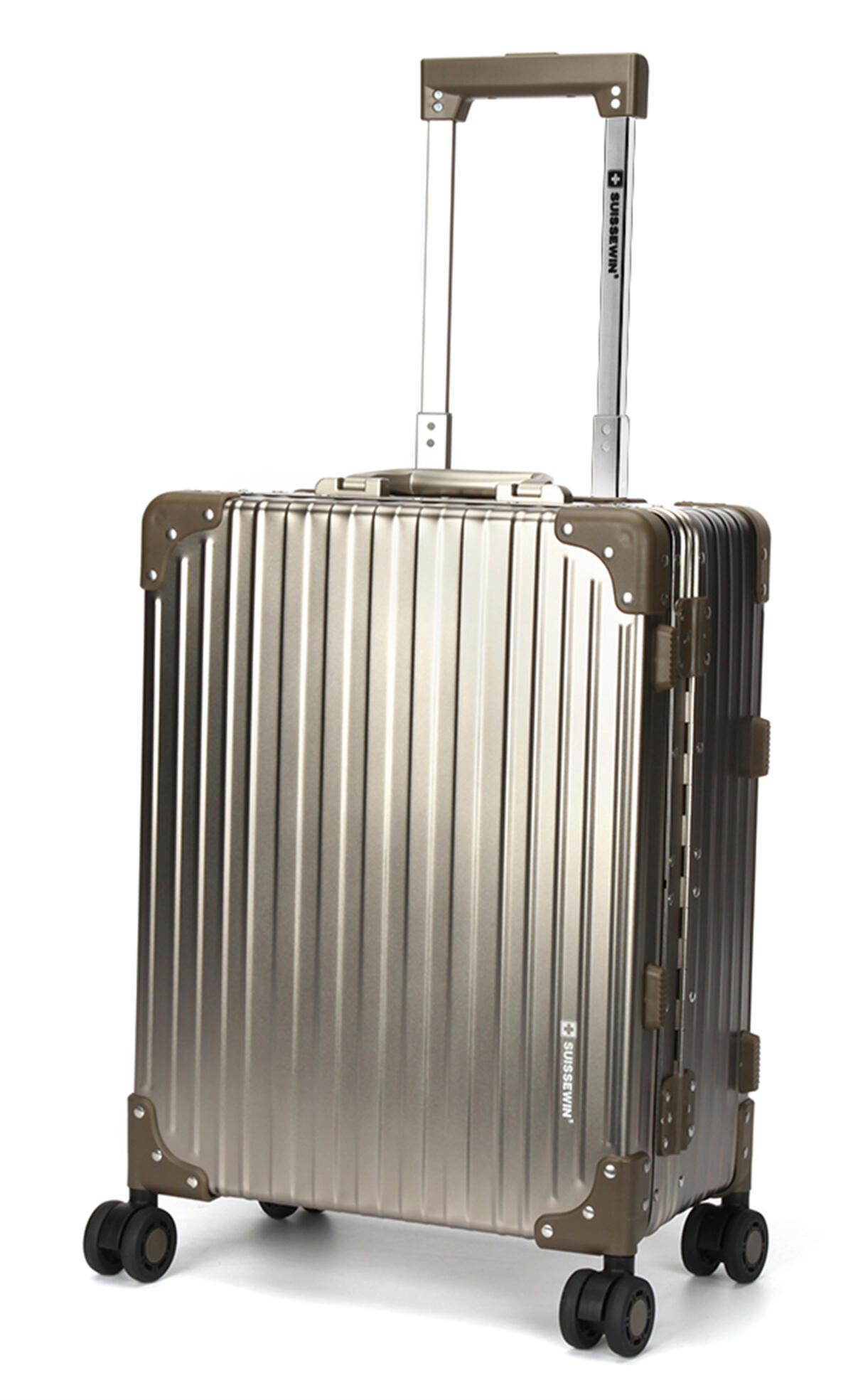 Swiss Aluminium Suitcase TSA Lock 8-Wheel Travel Luggage Goldren