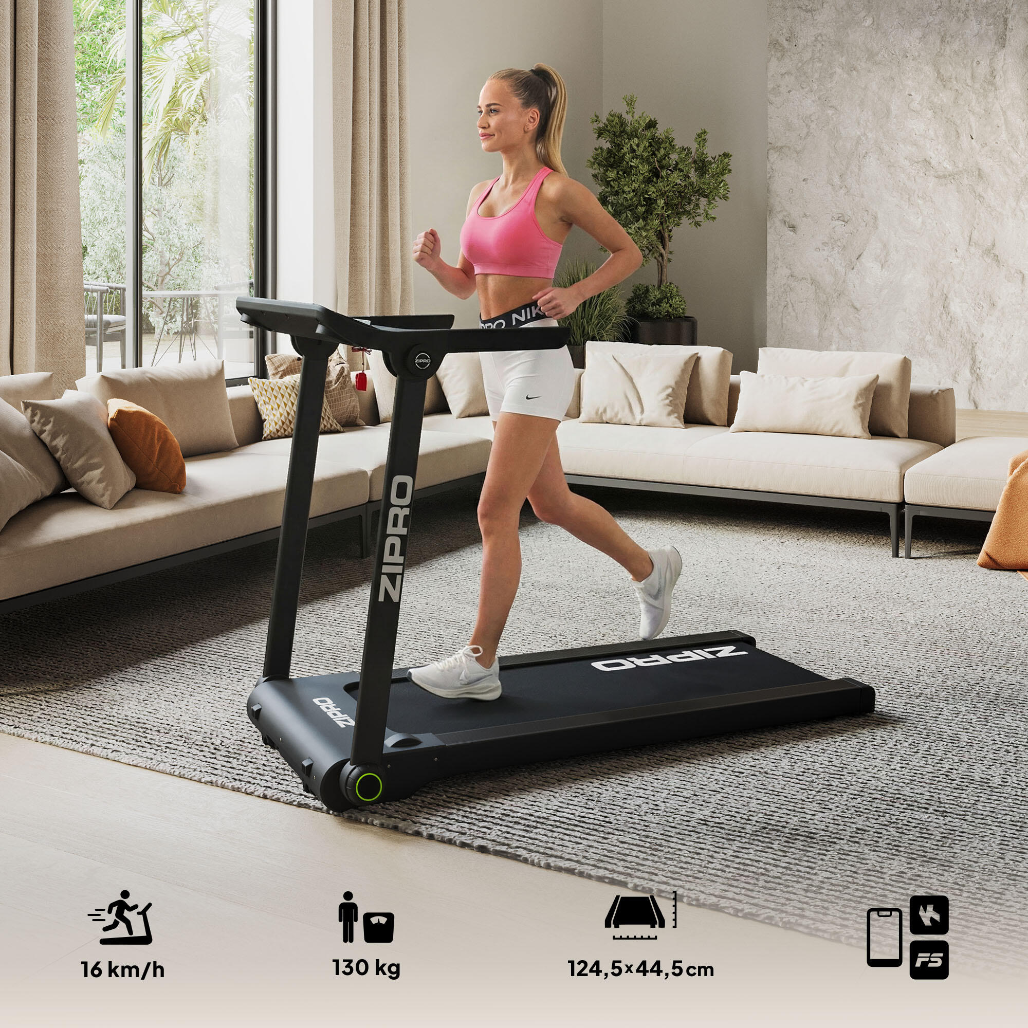 Tapis de course pliant Zipro Pacto 125 x 45 cm, 16 km/h, avec FitShow, Kinomap 3/8