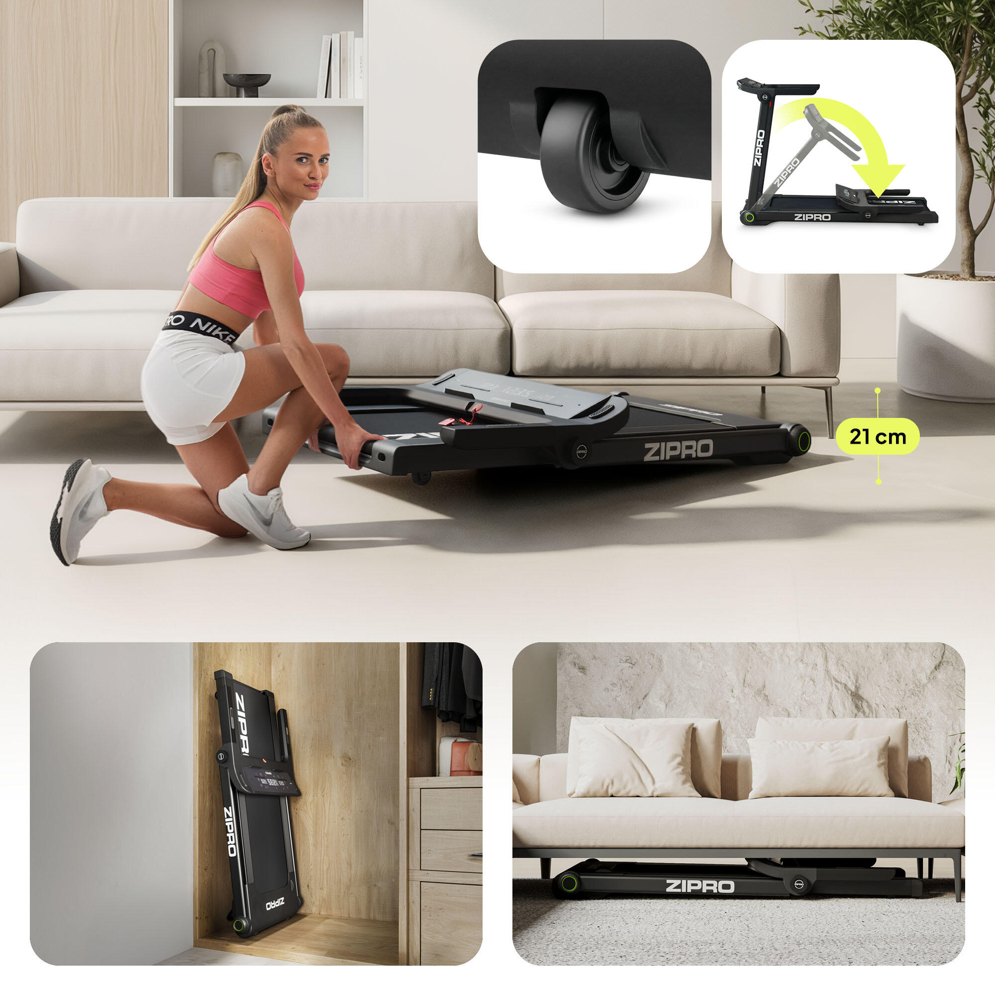 Tapis de course pliant Zipro Pacto 125 x 45 cm, 16 km/h, avec FitShow, Kinomap 6/8