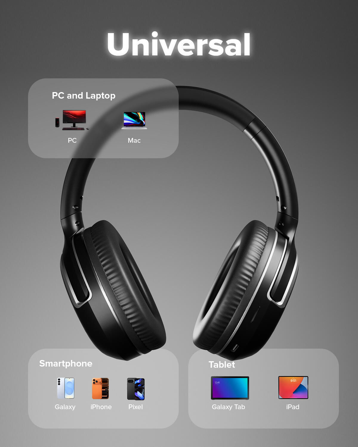 Casque sans fil Over-Ear avec microphone et commandes intégrés 6/7