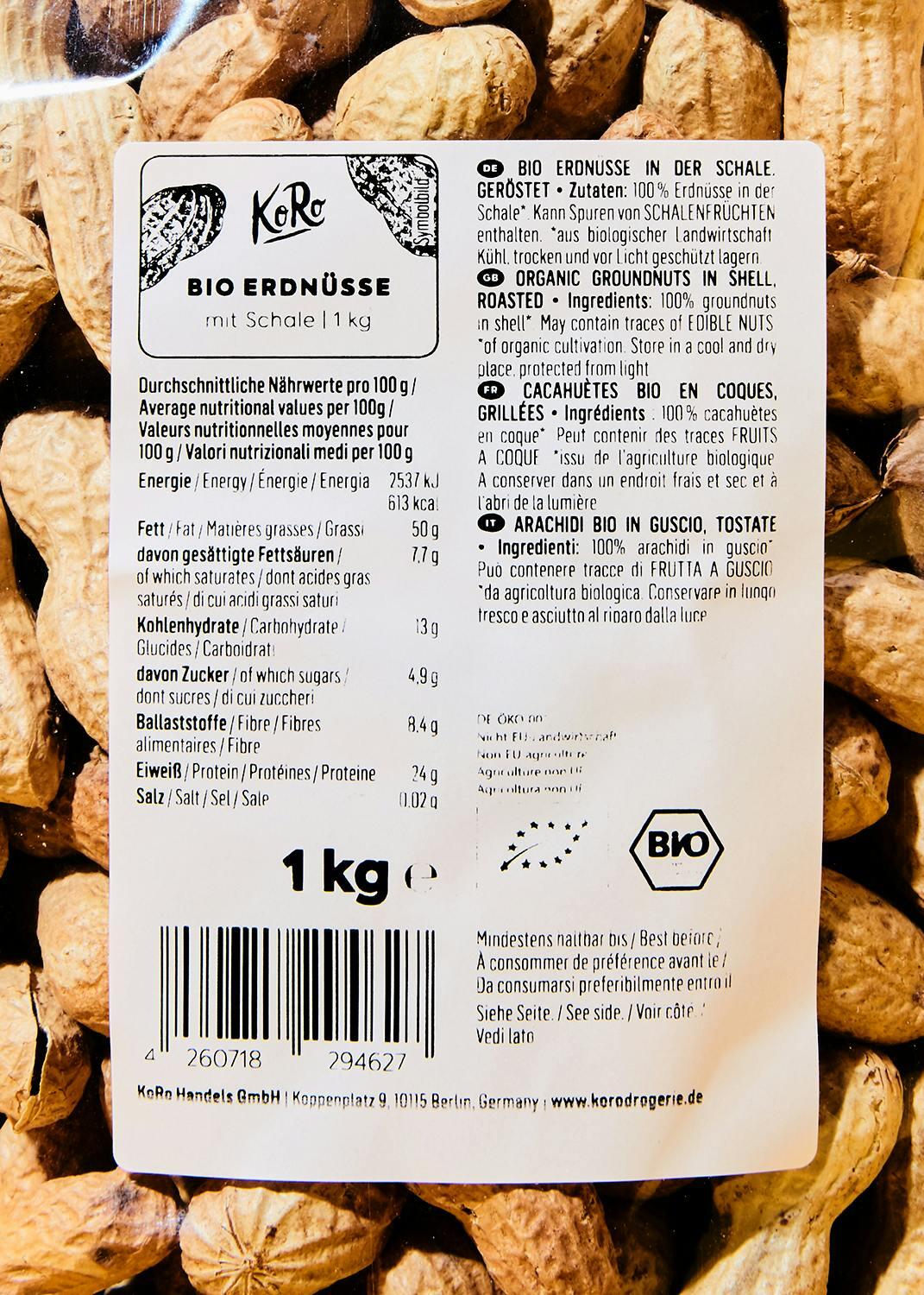 KoRo – arachidi con guscio bio 1 kg – tostate – al naturale – qualità biologica 4/7