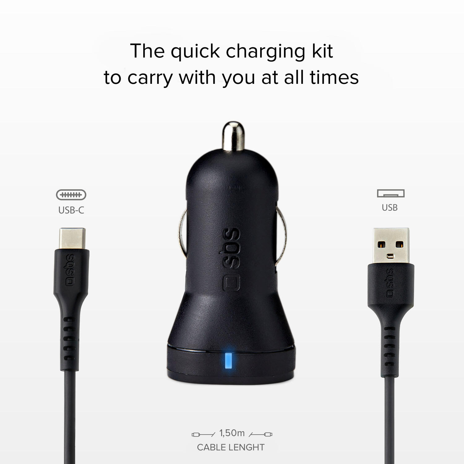 Kit caricatore auto 10 Watt - due porte USB e cavo USB e USB-C incluso 2/4