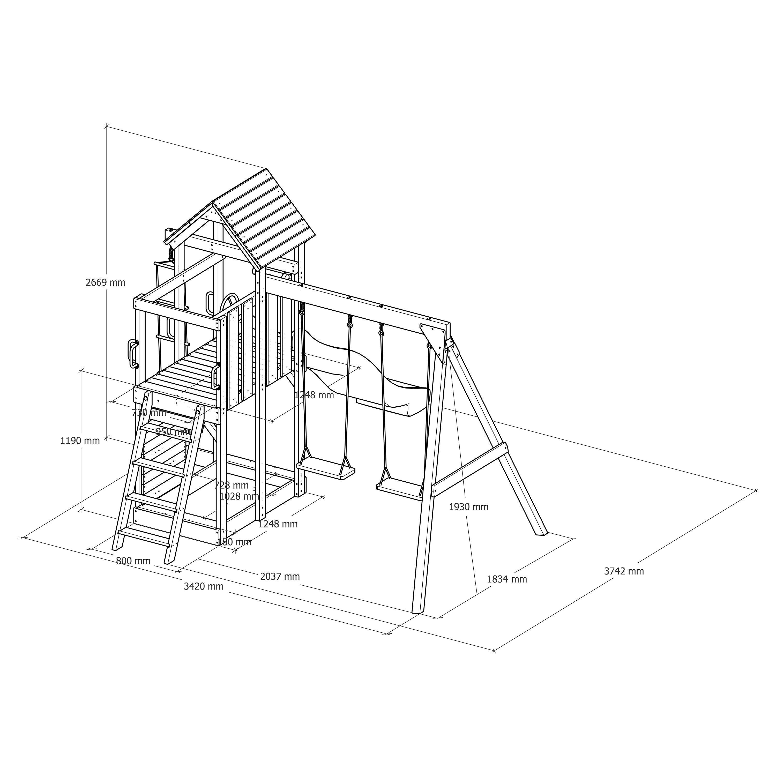 Moos Speeltoestel van Hout, 2 Schommels, Ladder, Glijbaan Crème 4/7