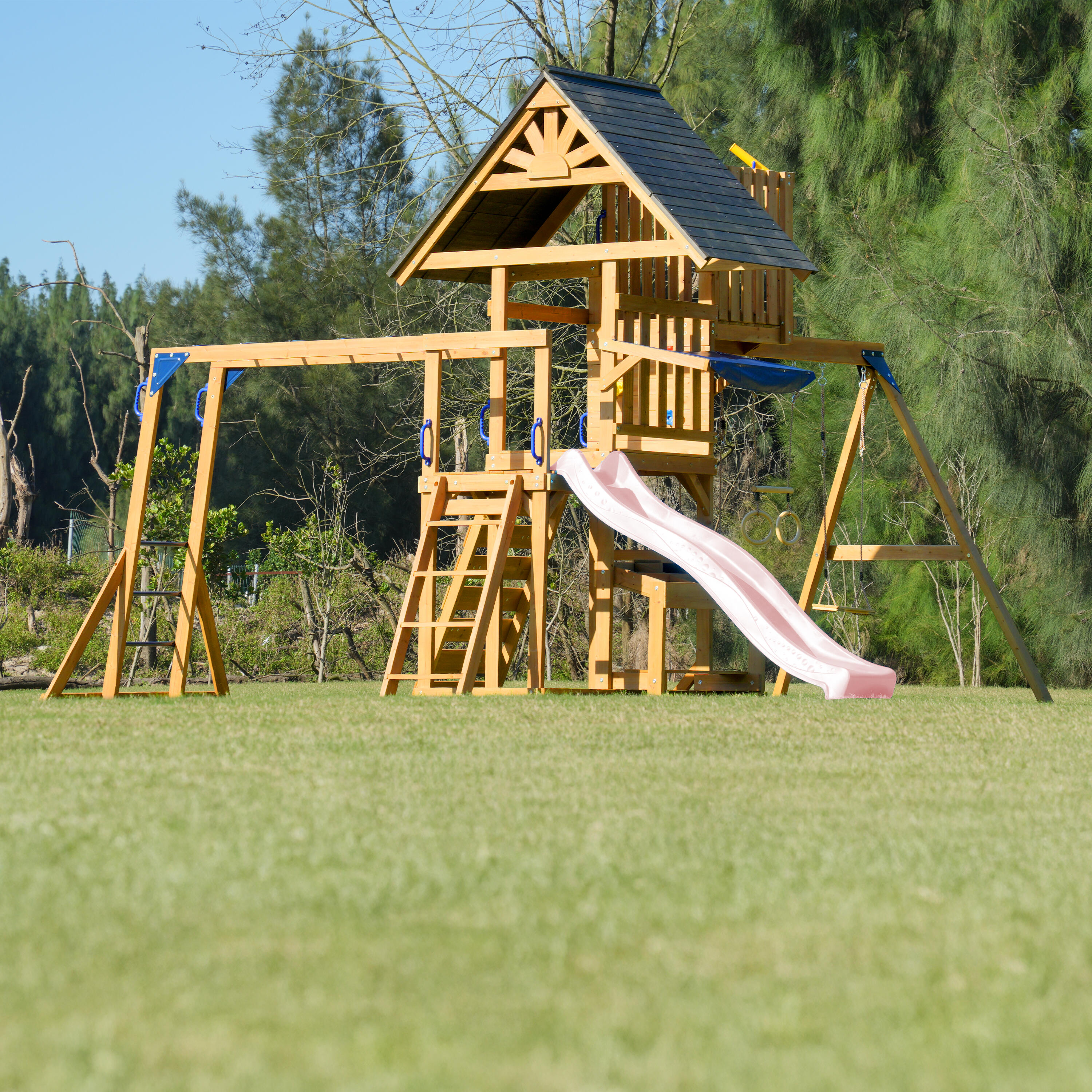 Aire de jeux en Bois Mitch avec 2 Balançoires, Toboggan Rose 7/7