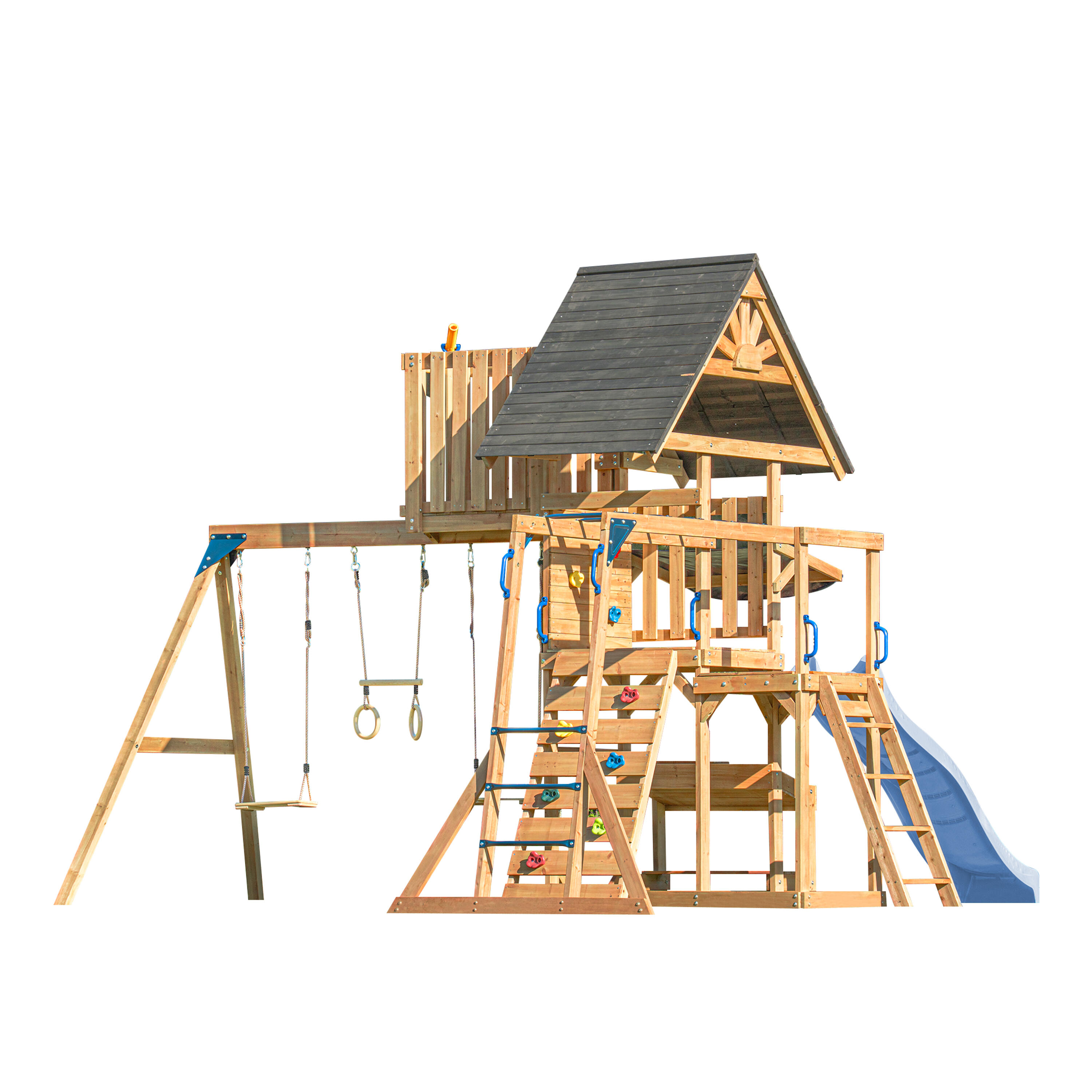 Aire de jeux en Bois Mitch avec 2 Balançoires, Toboggan Bleu 2/7