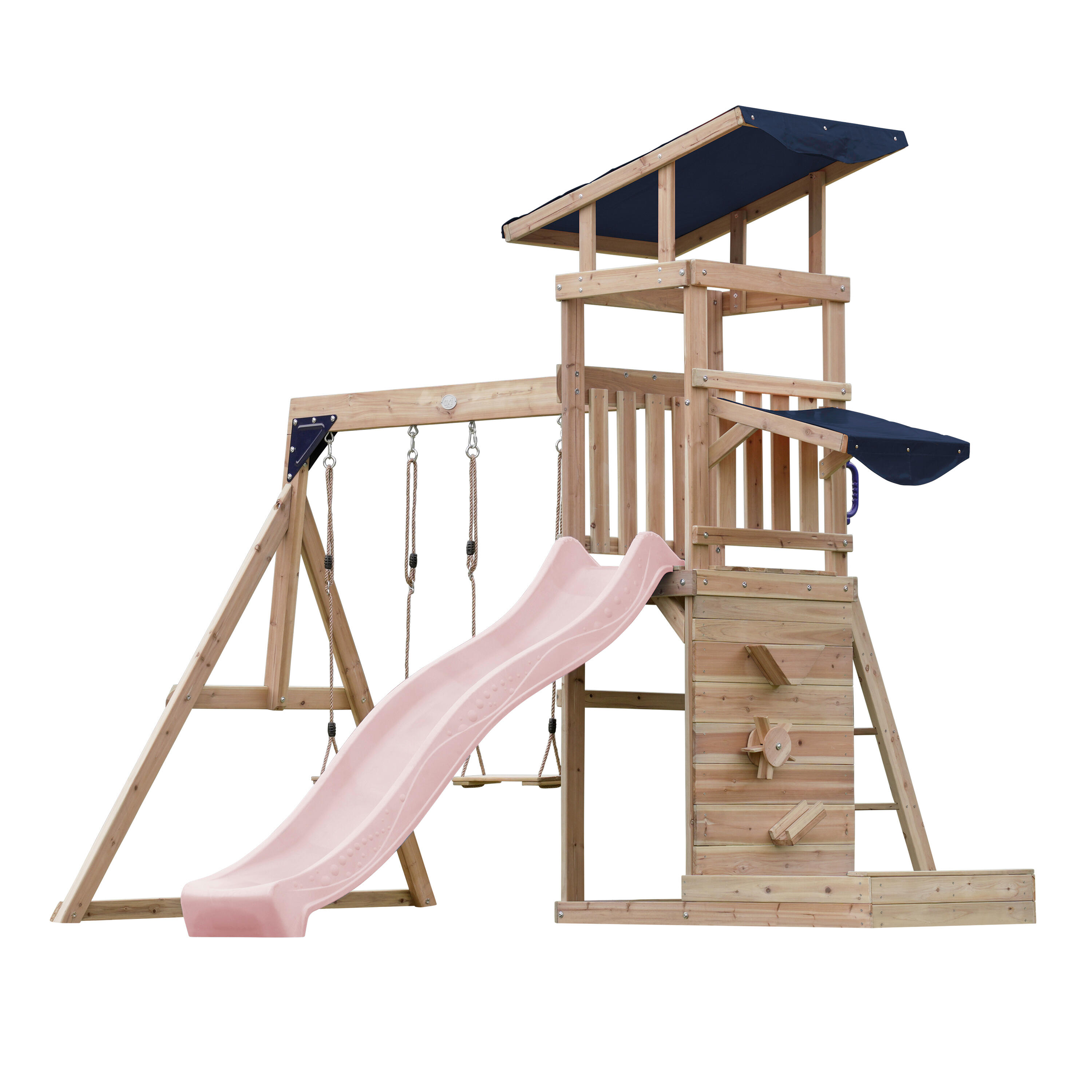 Malik Speeltoestel, Hout, met 2 Schommels, Glijbaan Roze 2/7