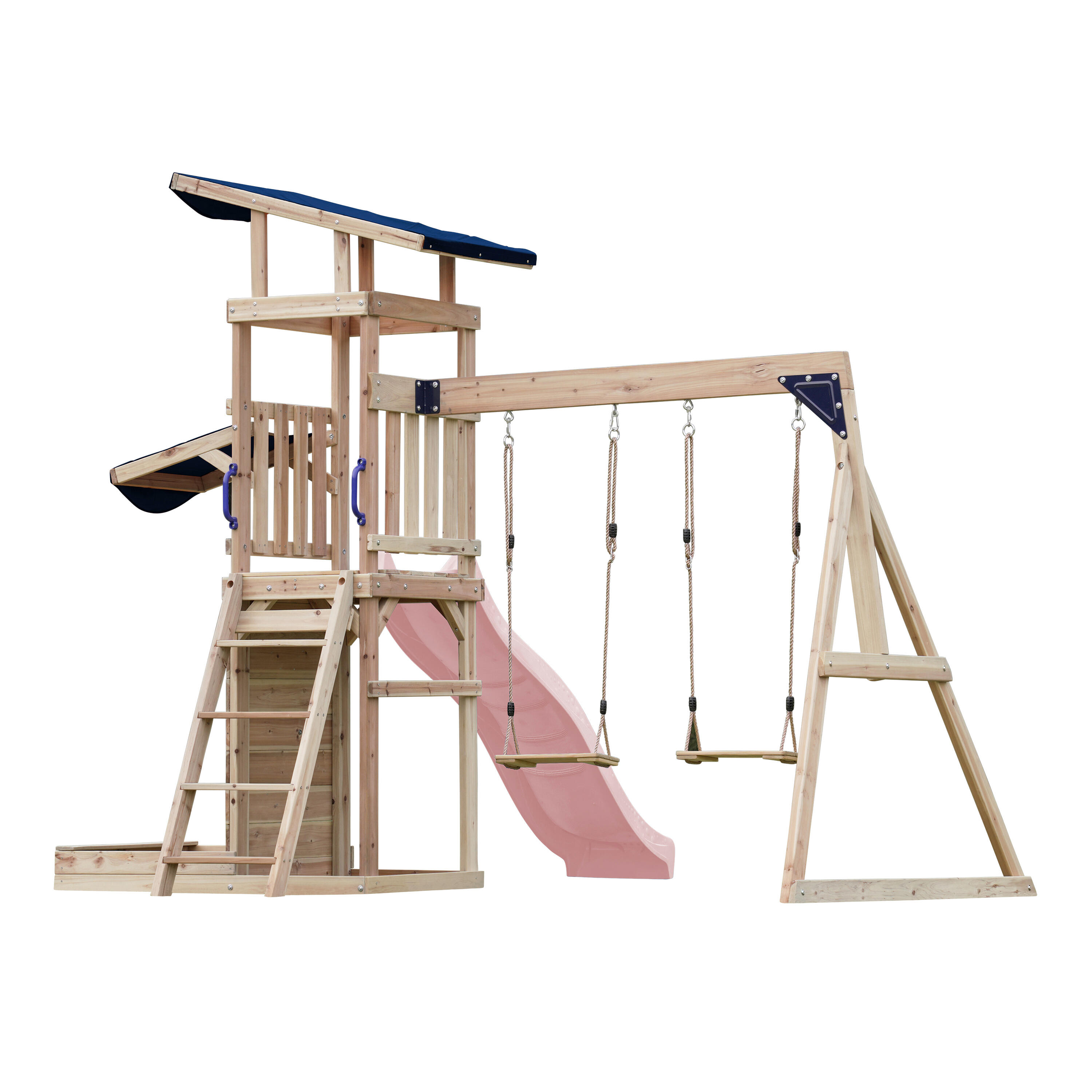 Malik Speeltoestel, Hout, met 2 Schommels, Glijbaan Roze 5/7