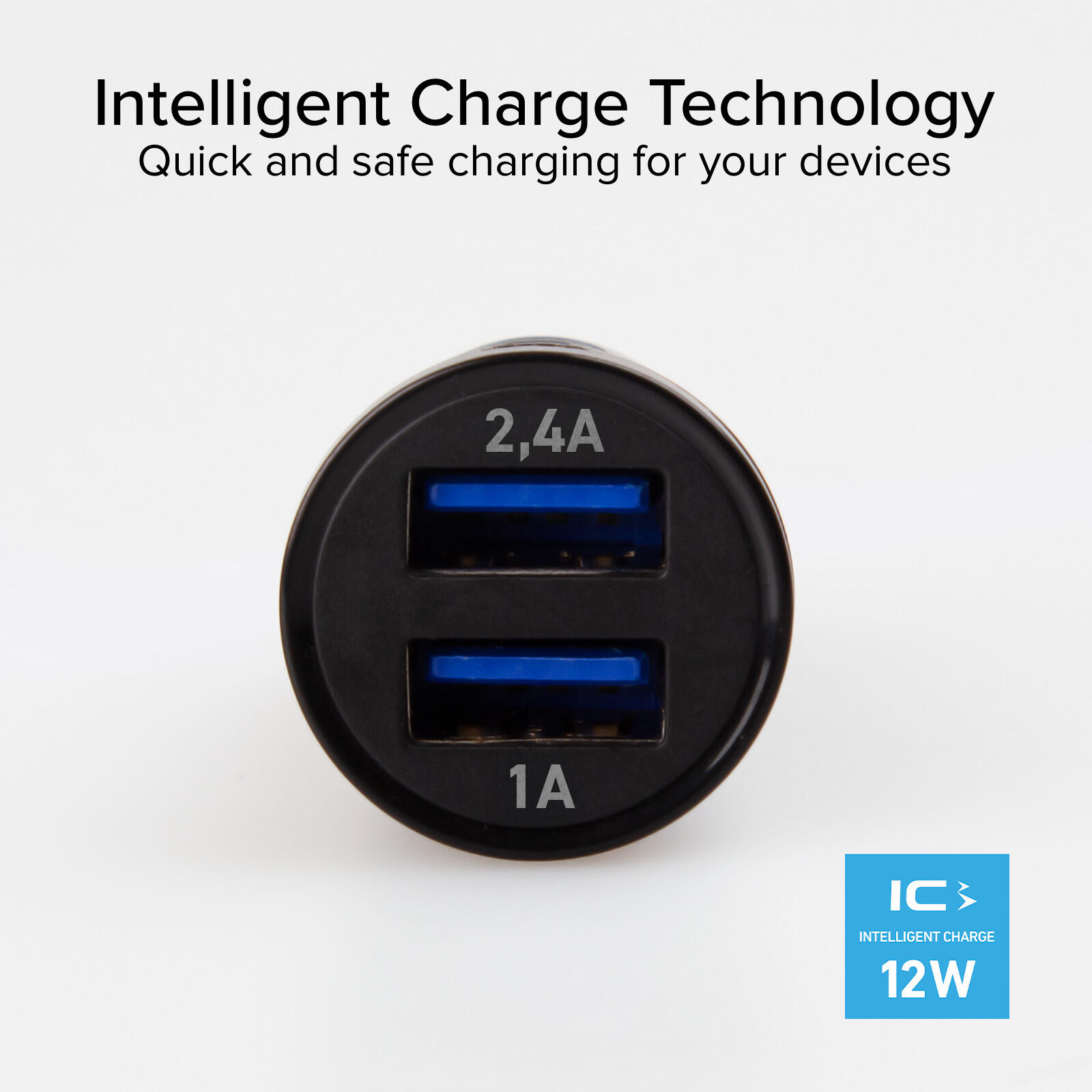 Mini caricatore auto 12 Watt- Ricarica rapida con due porte USB universali 2/5