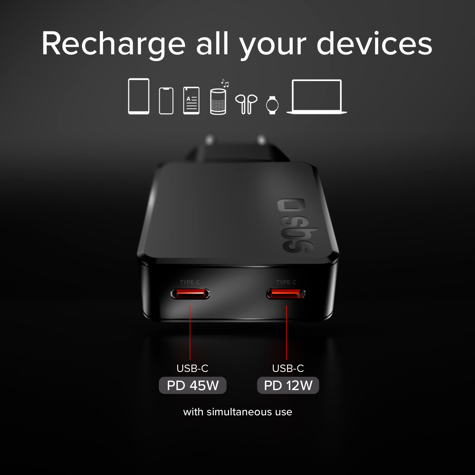 Caricatore da muro 65w USB-C Ultra Slim con doppia uscita 6/7