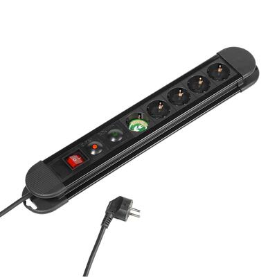 5x schuko stekkerdoos, 1,4 m, aan/uit-schakelaar, veiligheidsbescherming, zwart