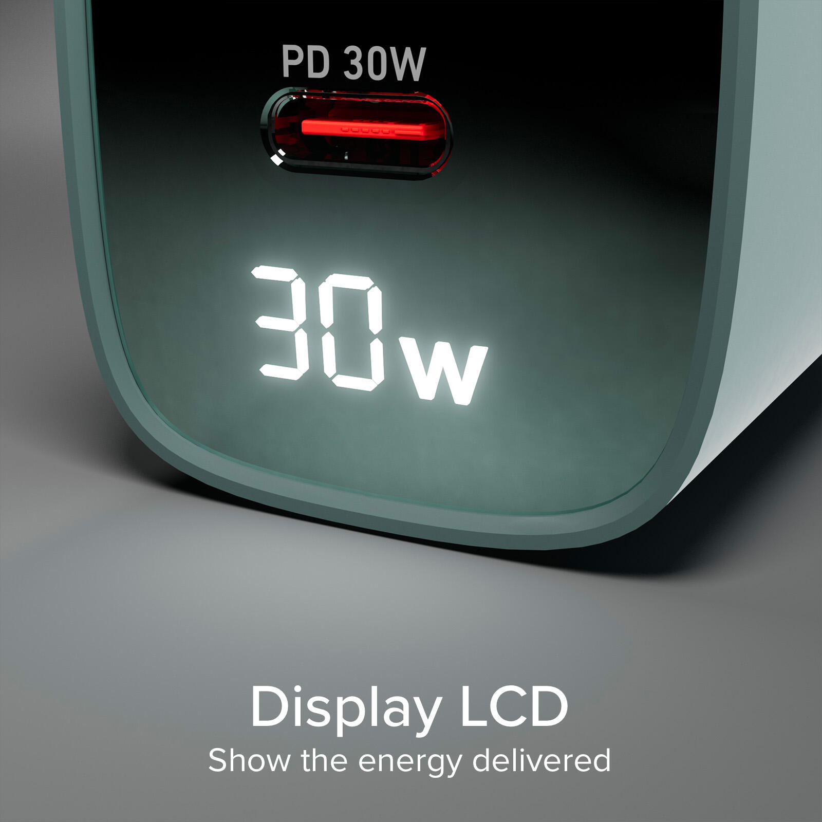 Caricabatterie da muro, schermo LCD, 1 uscita USB-C PD 30W, 1 uscita USB-A 18W 5/7