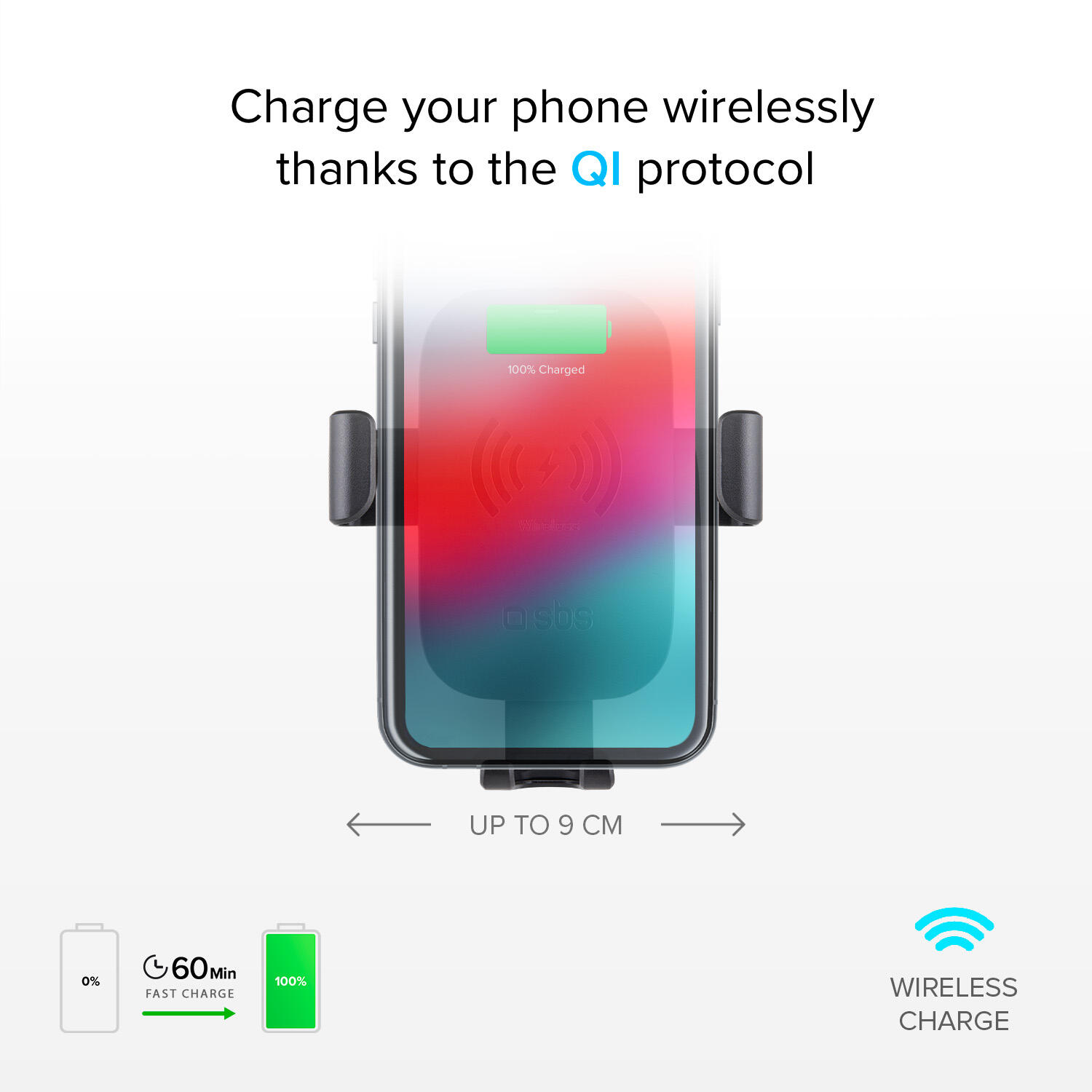 Gravity - Supporto auto per telefono con ricarica rapida Wireless 2/4