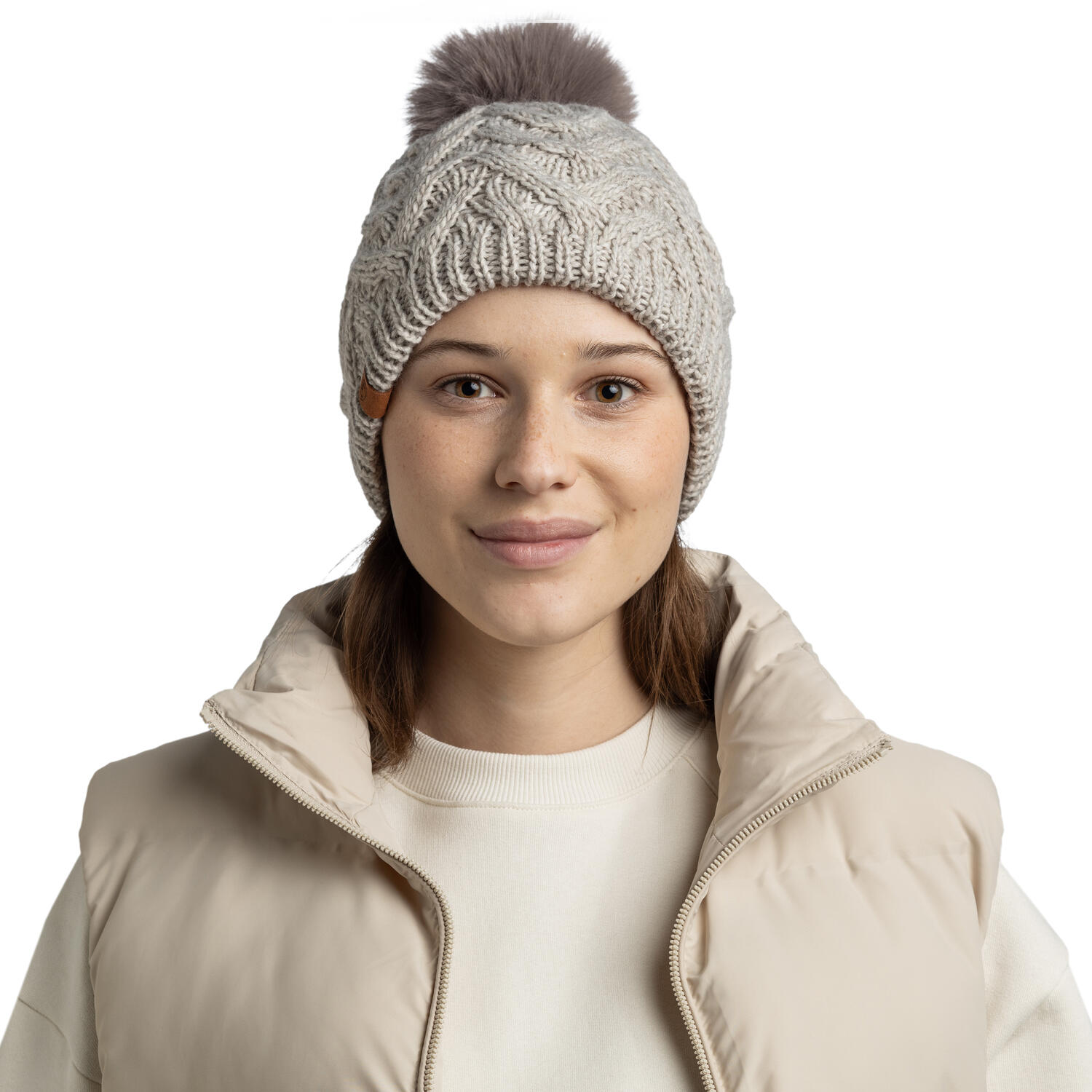 Bonnet Knitted & Fleece Band Femme Buff Blanche TAILLE UNIQUE 3/5
