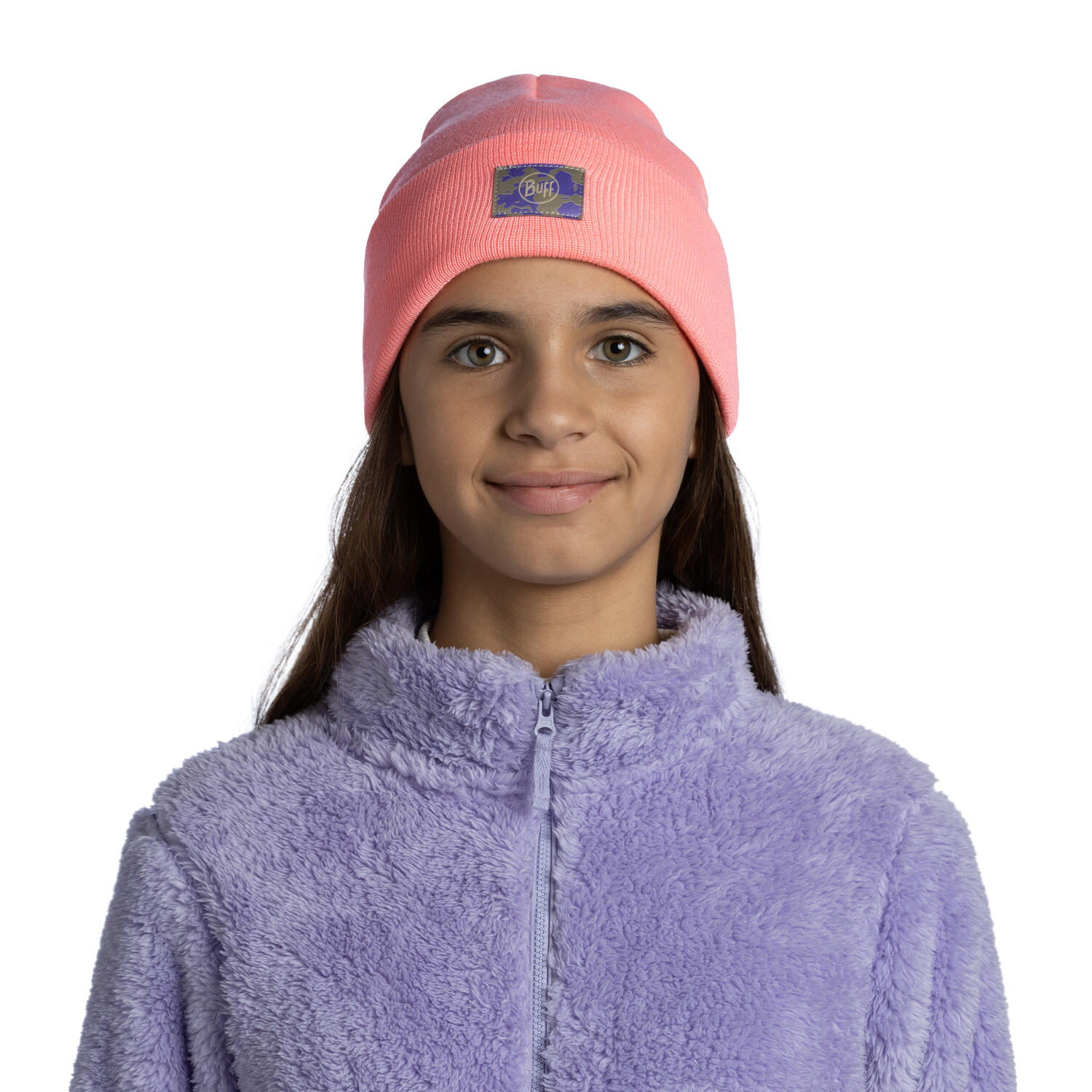 Gorro tricotado rosa infantil, dupla camada, 100% reciclado 3/5