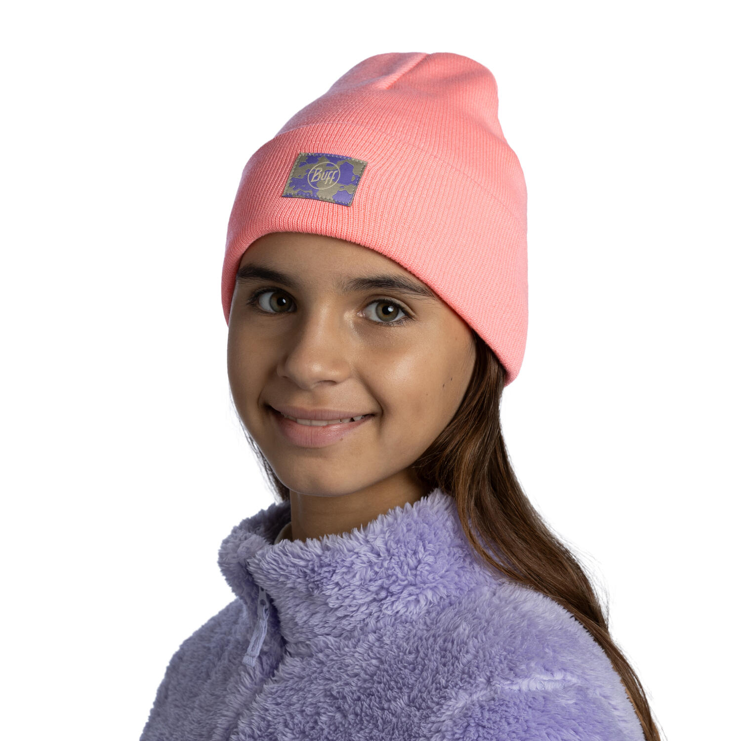 Gorro tricotado rosa infantil, dupla camada, 100% reciclado 4/5