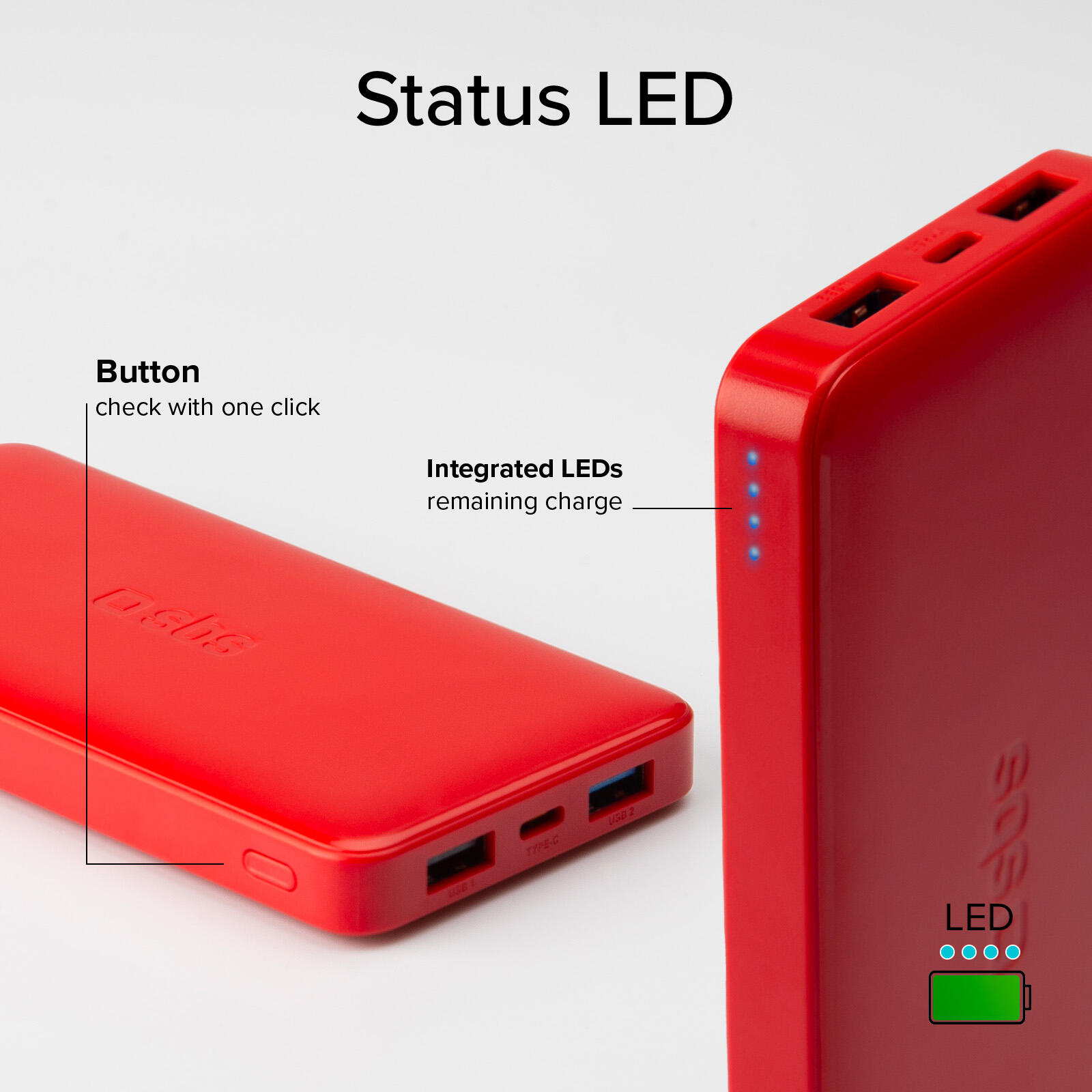 Power bank 10.000 mAh extra slim con porta USB 2.1A Intelligent Charge (IC) 6/7