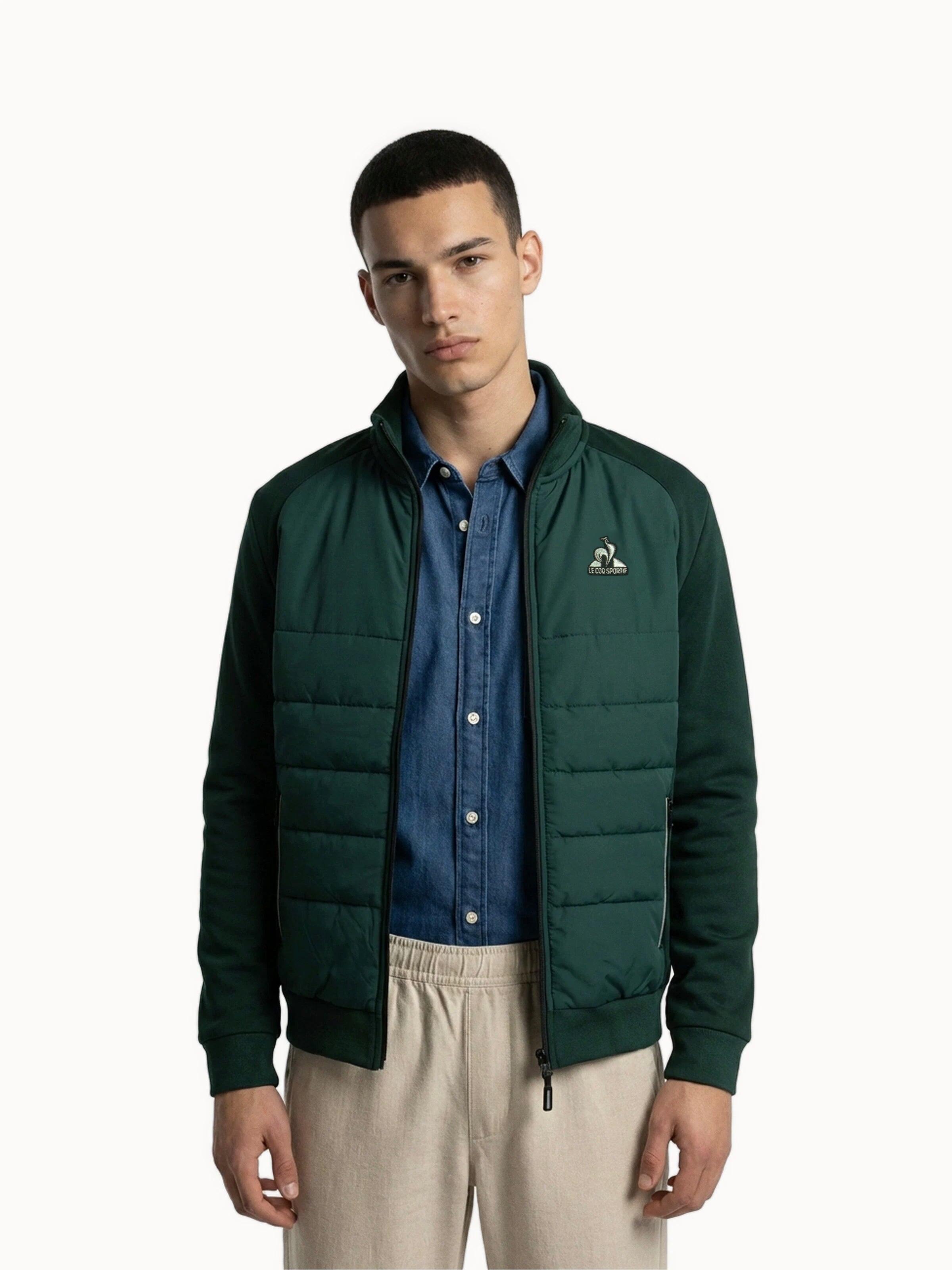 Veste zippée matelassée bi-matière avec détail tricolore Hybride 1/4