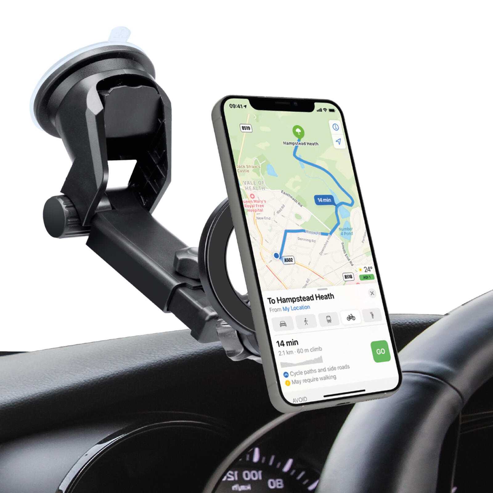 Support voiture magnétique tableau de bord/pare‑brise MagSafe 2/3