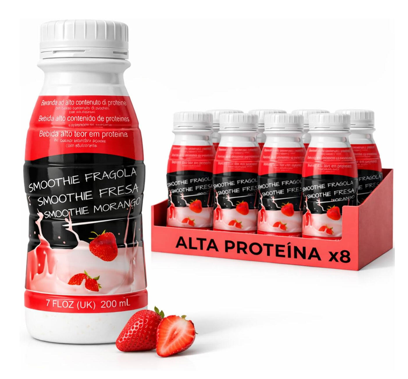 Protein Smoothie Bouteille 200 ml Fraise Pack de 8 unités 1/5