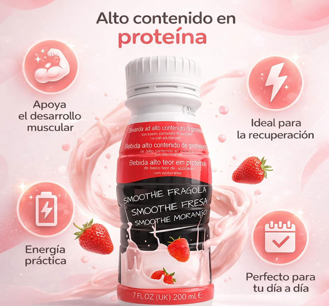 Protein Smoothie Bouteille 200 ml Fraise Pack de 8 unités 3/5