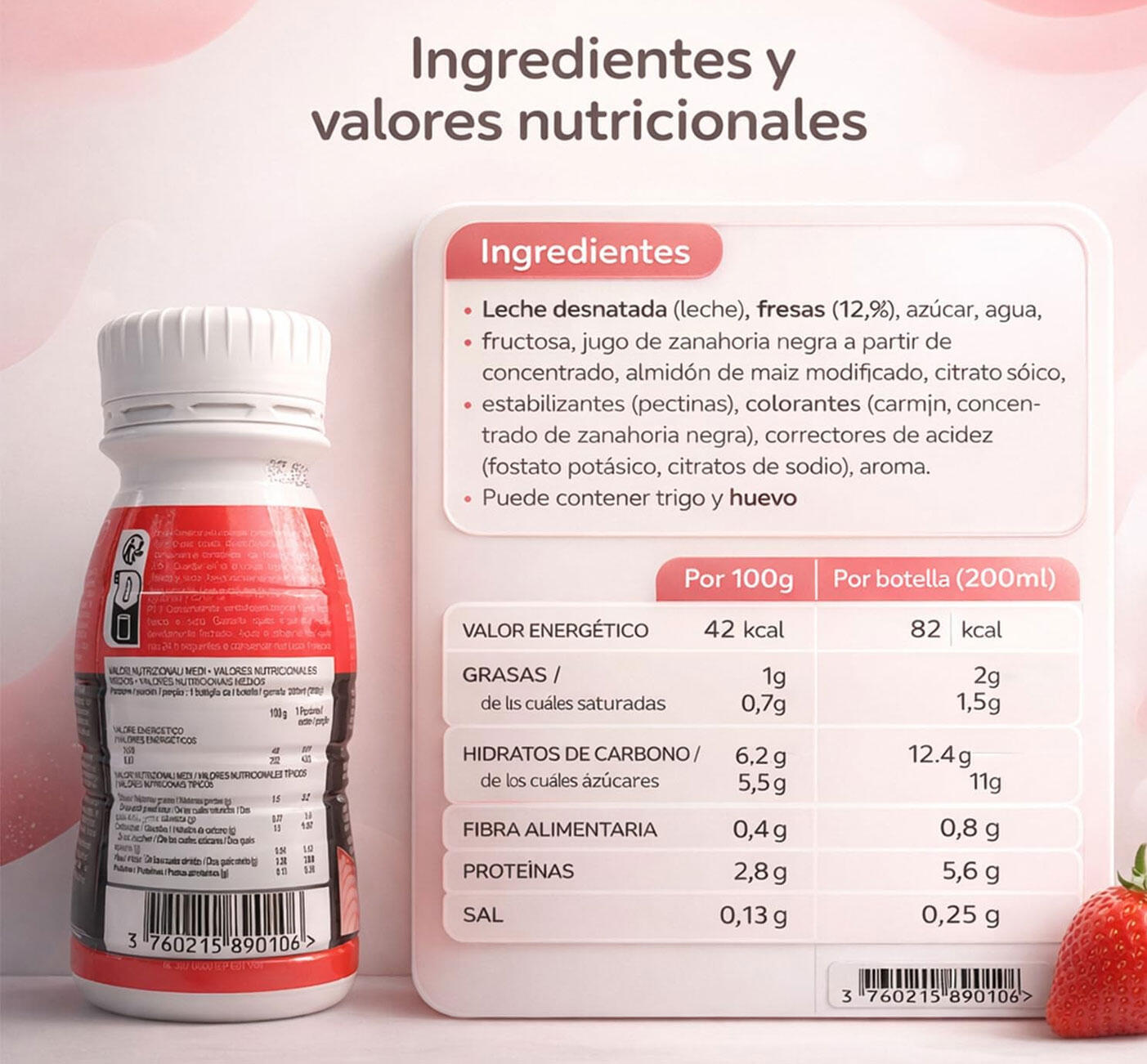 Protein Smoothie Bouteille 200 ml Fraise Pack de 8 unités 2/5