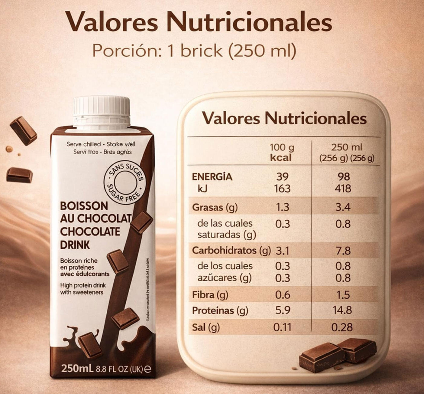 Protein Brick 250 ml de CHOCOLATE Pack 6 unidades 2/5