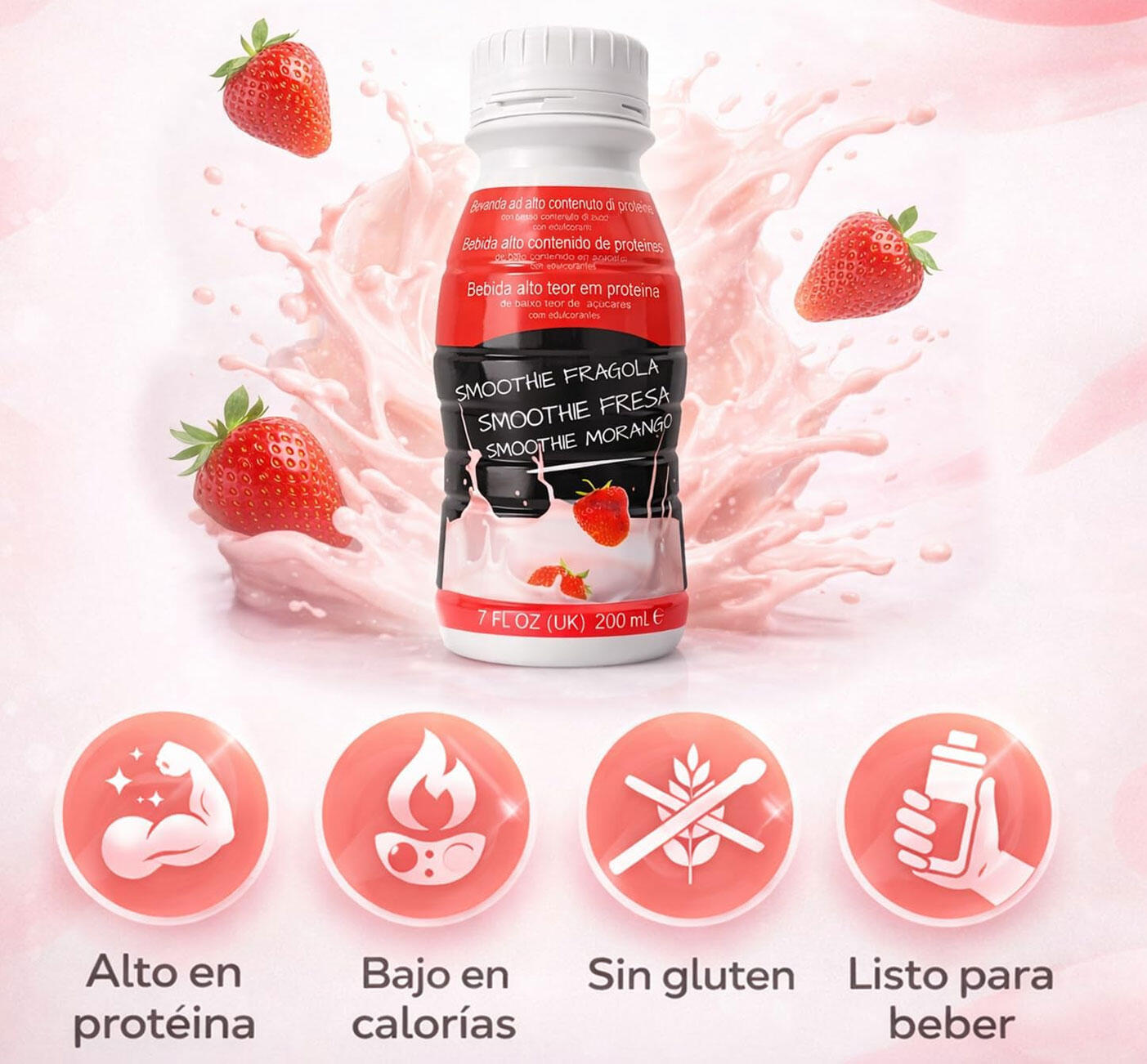 Protein Smoothie Bouteille 200 ml Fraise Pack de 8 unités 4/5