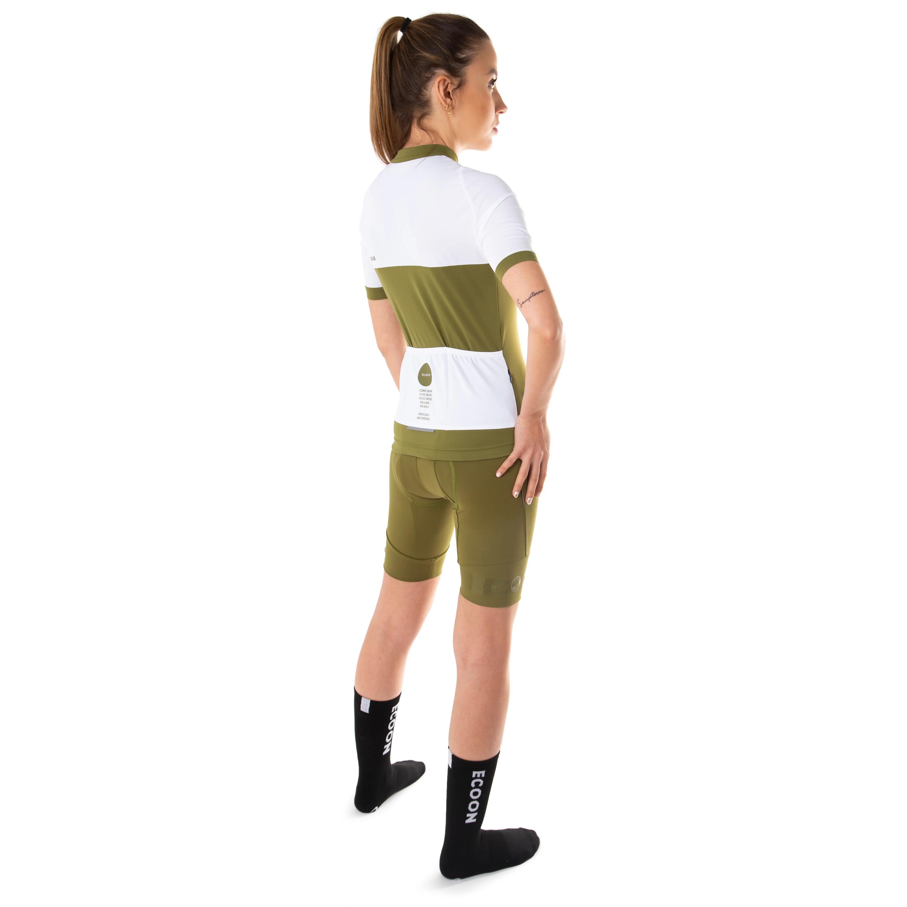 Maillot de cyclisme femme manches courtes couleur kaki et blanc 2/7