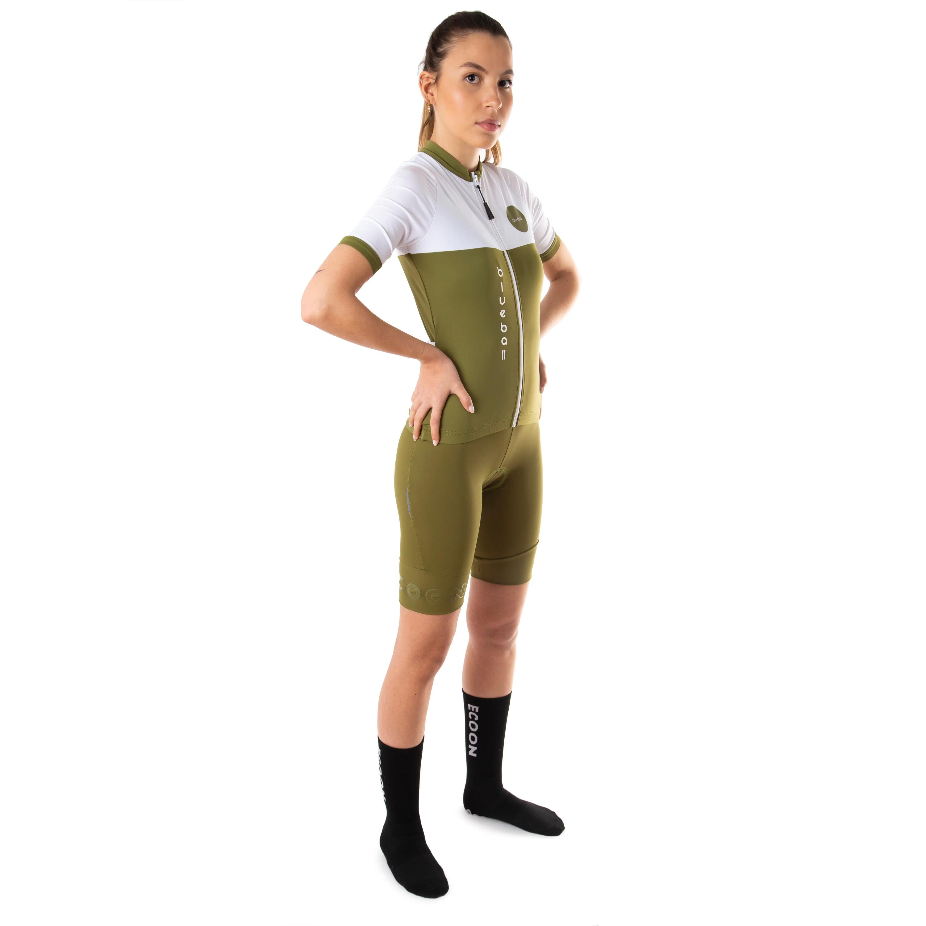Maillot de cyclisme femme manches courtes couleur kaki et blanc 6/7