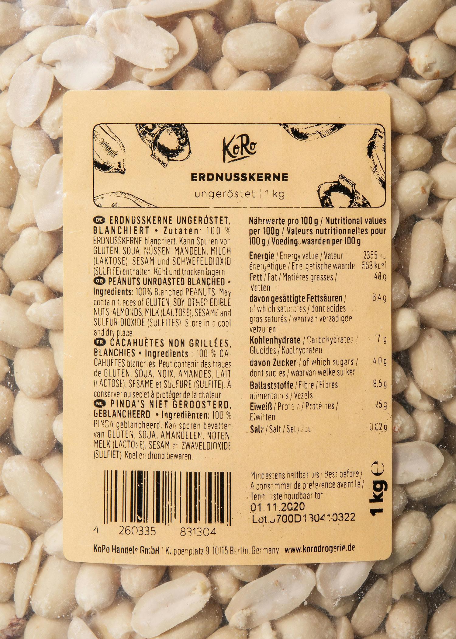 Cacahuètes blanchies et crues 1 kg 4/6
