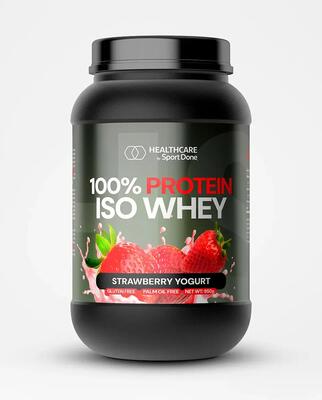100% whey isolate-eiwit met aardbeien-yoghurt-smaak, pot van 1 kg, sportdone