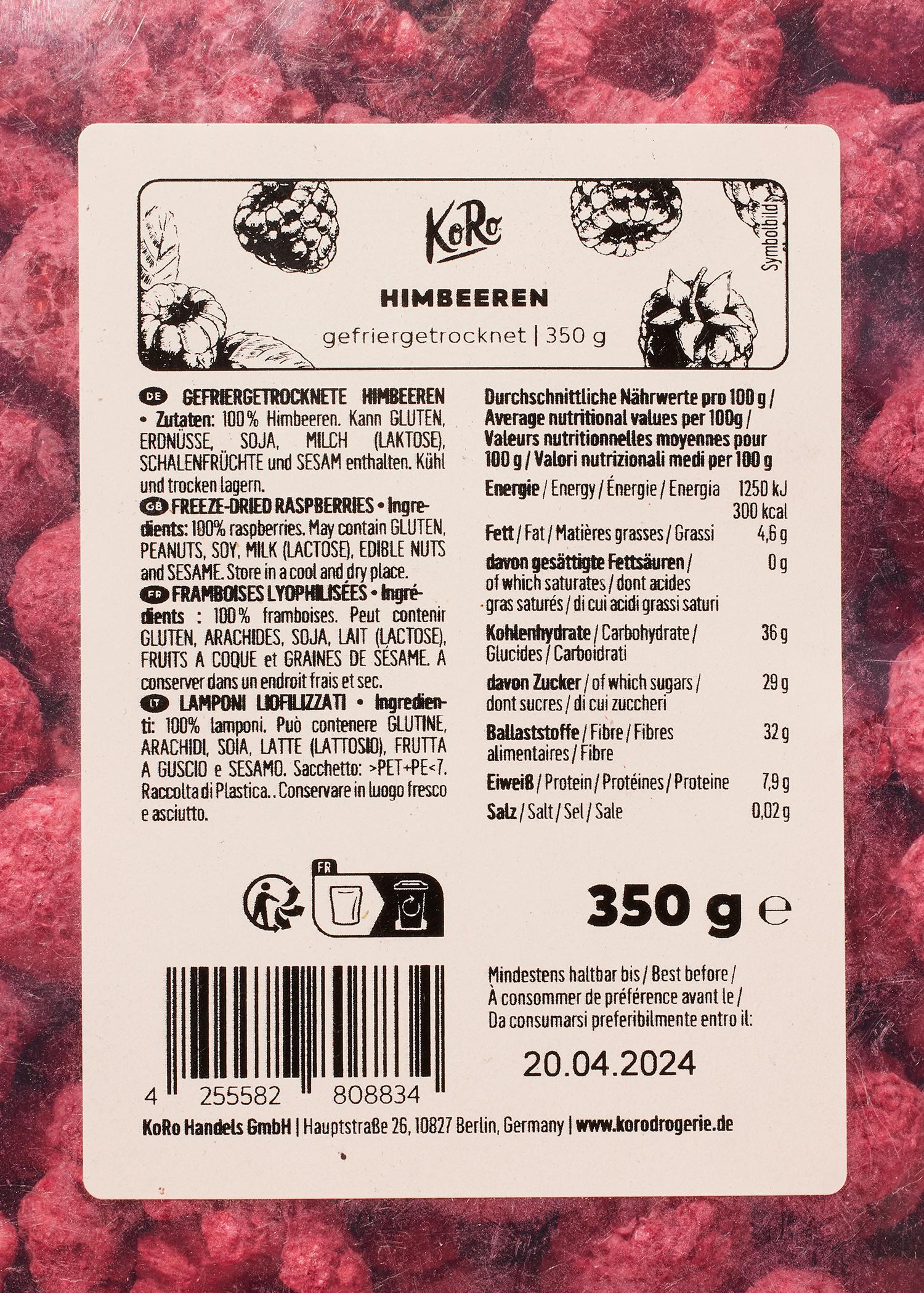Framboises lyophilisées 350 g 4/7