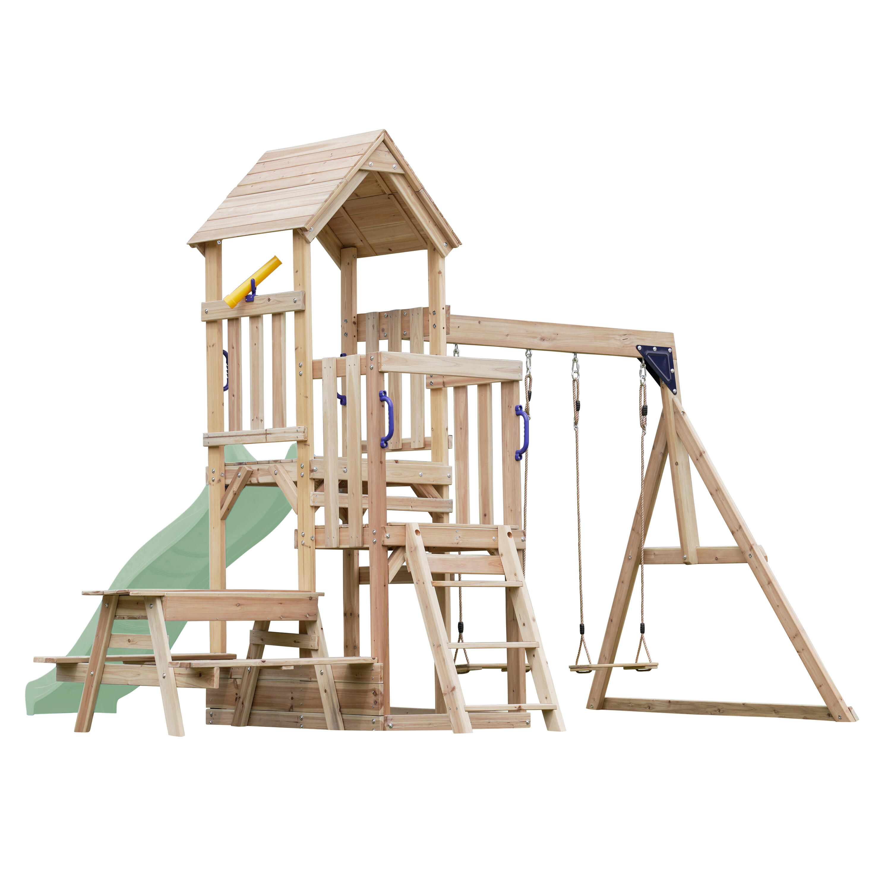 Mette Speeltoestel met dubbele Schommel van FSC-Hout, Glijbaan Groen 3/6