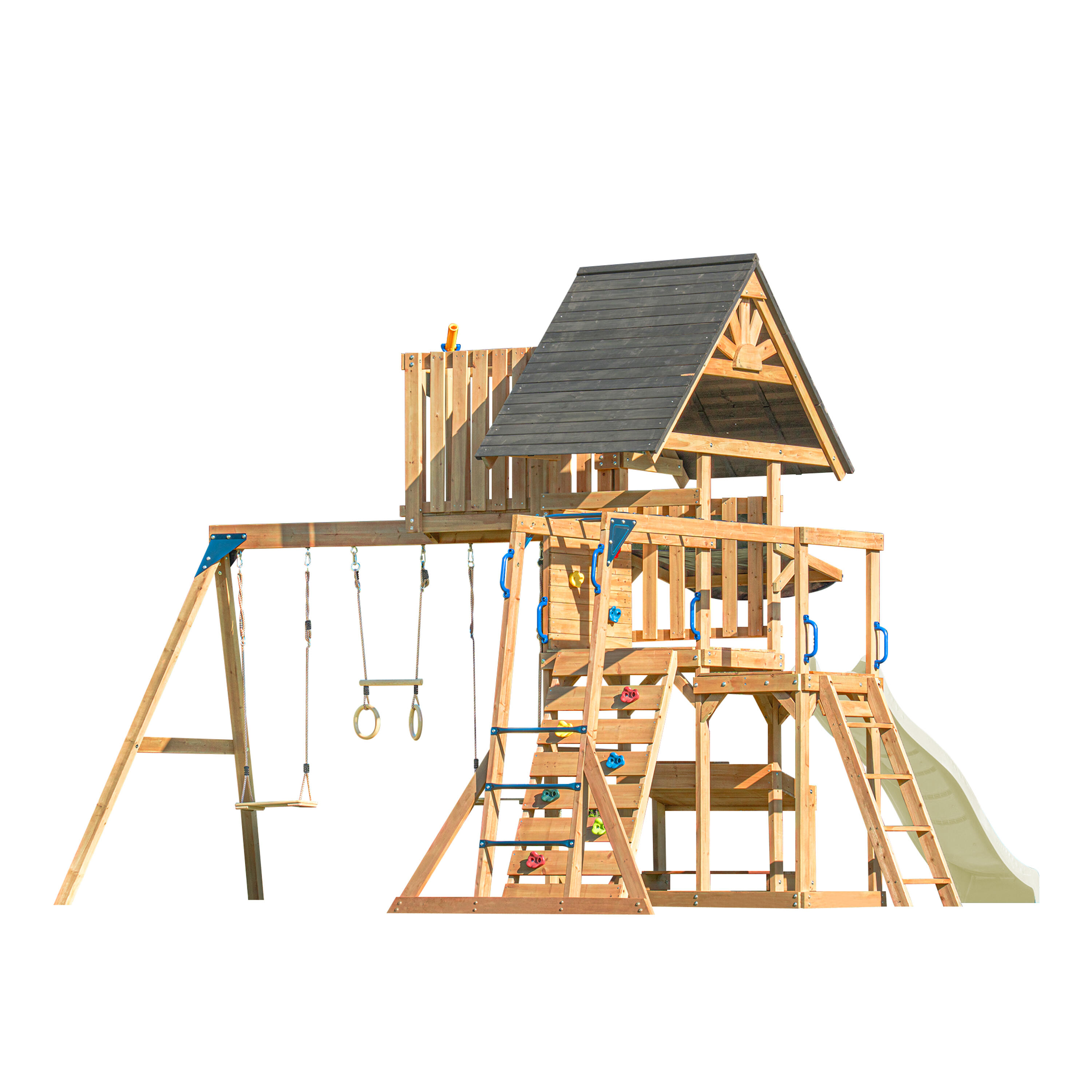 Aire de jeux en Bois Mitch avec 2 Balançoires, Toboggan Crème 2/7