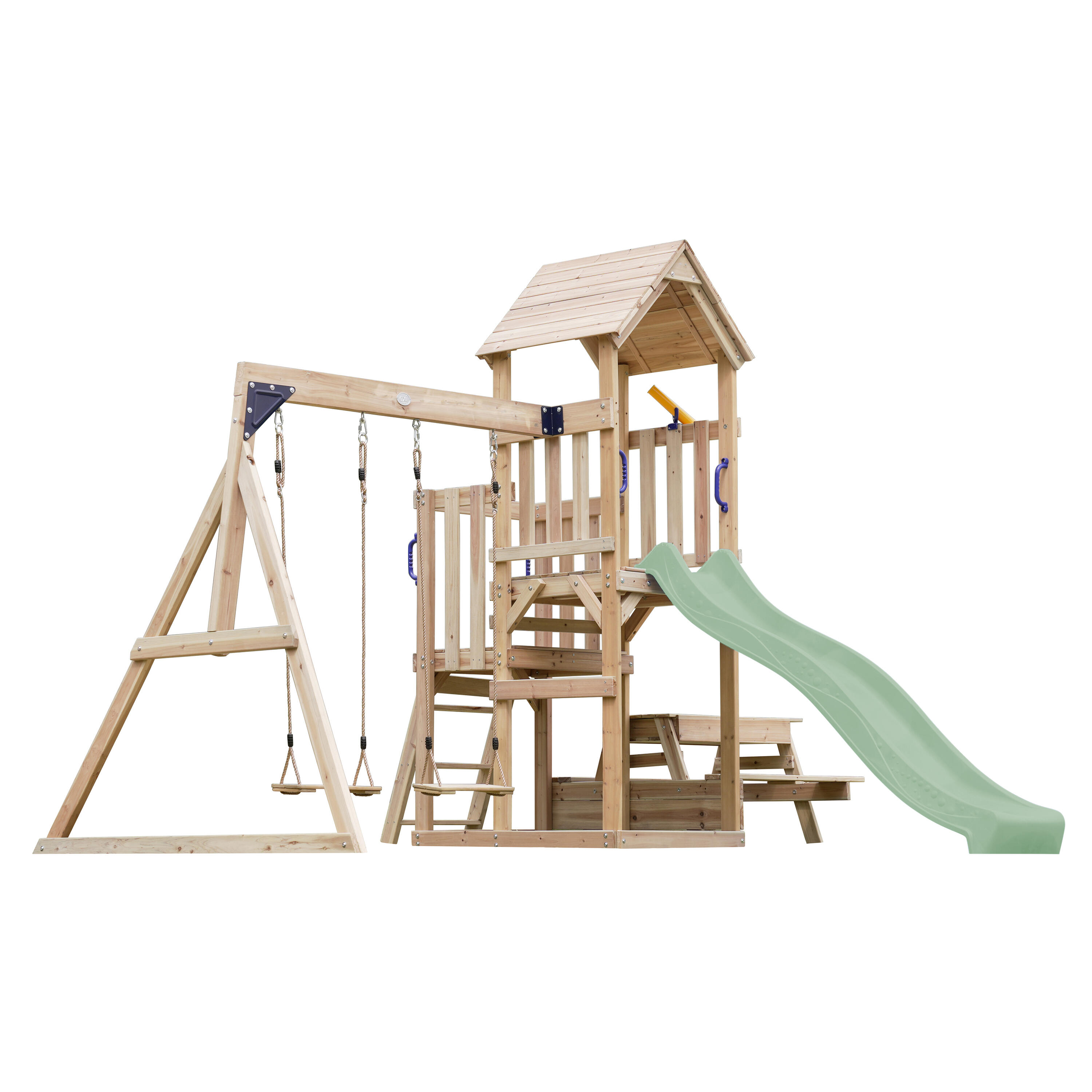 Mette Speeltoestel met dubbele Schommel van FSC-Hout, Glijbaan Groen 1/6