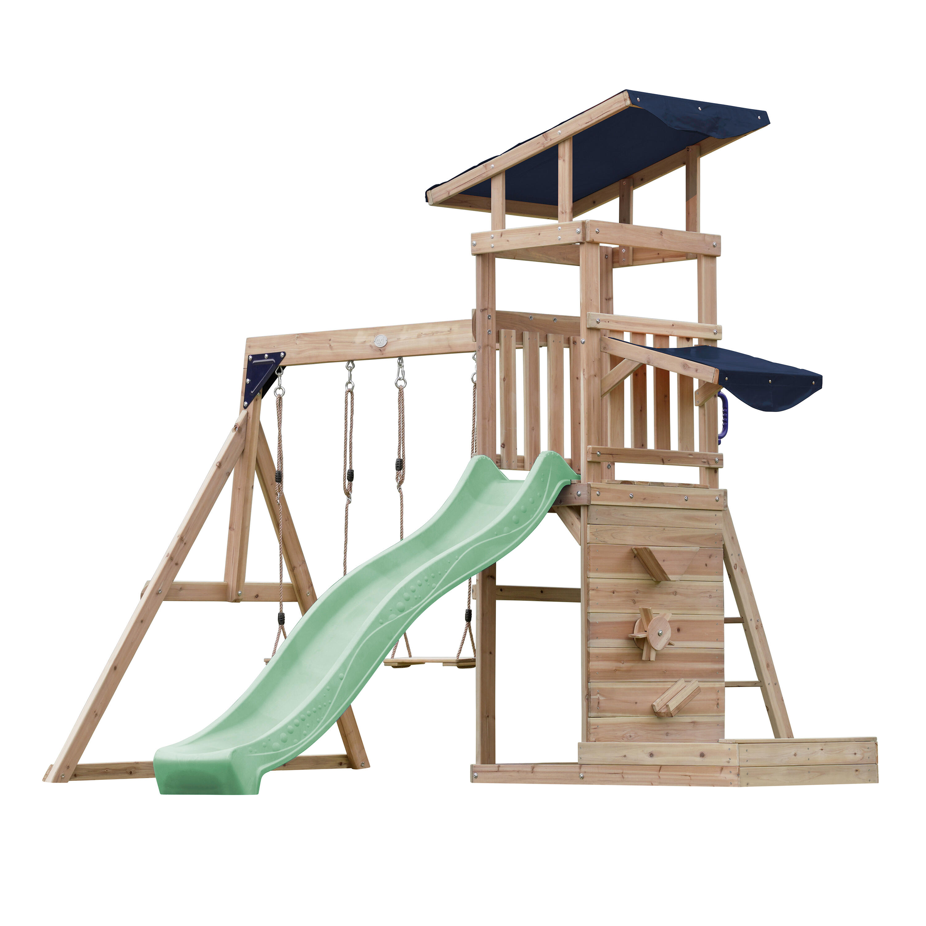 Malik Spielturm aus Holz mit 2 Schaukeln, Rutsche Grün 2/7