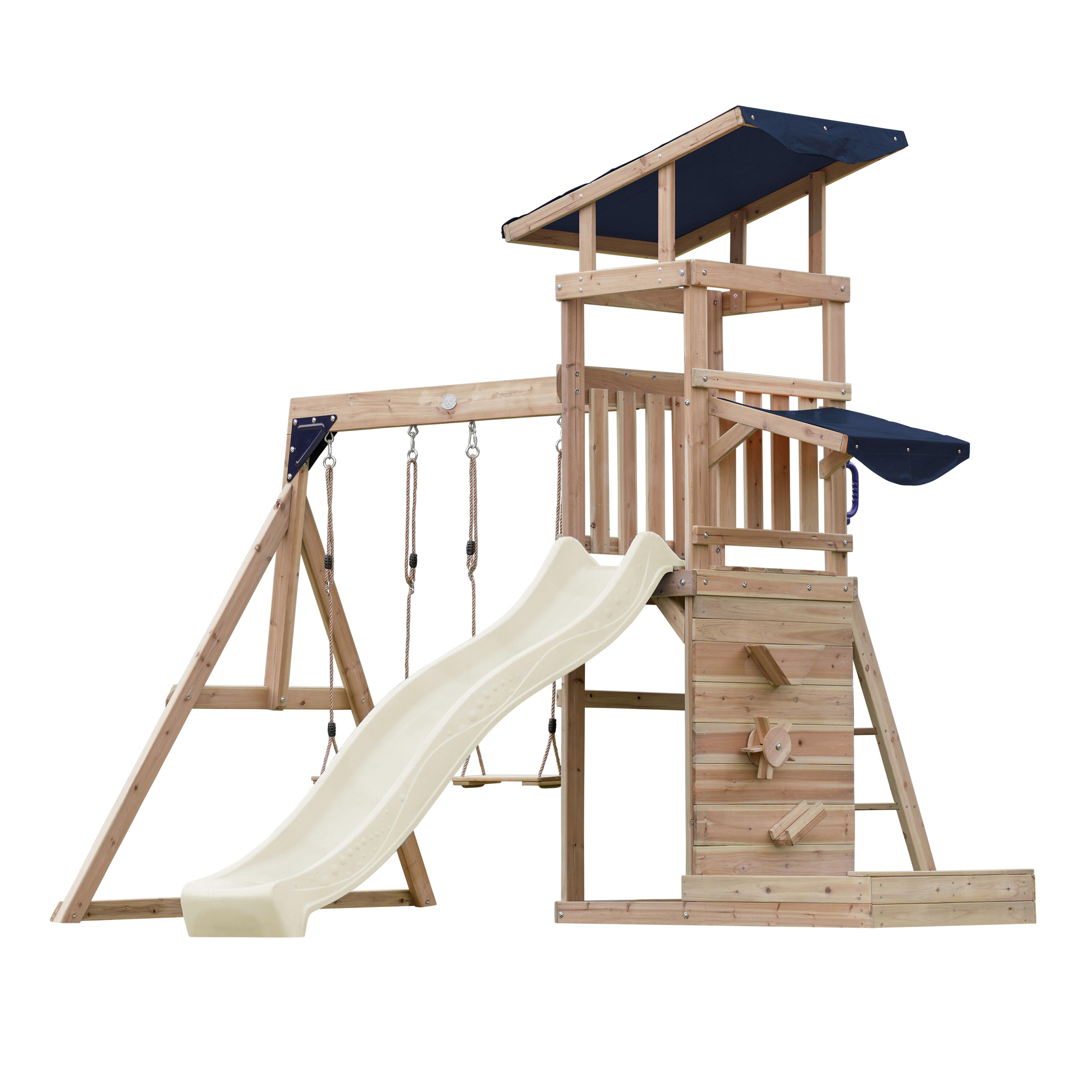 Malik Spielturm aus Holz mit 2 Schaukeln, Rutsche Crème 2/7