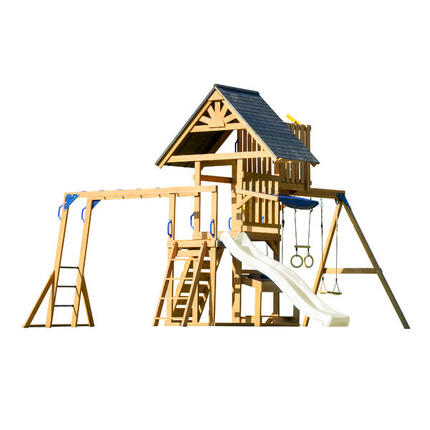 Mitch Spielturm aus Holz mit 2 Schaukeln, Trapez und Turm, Rutsche Crème