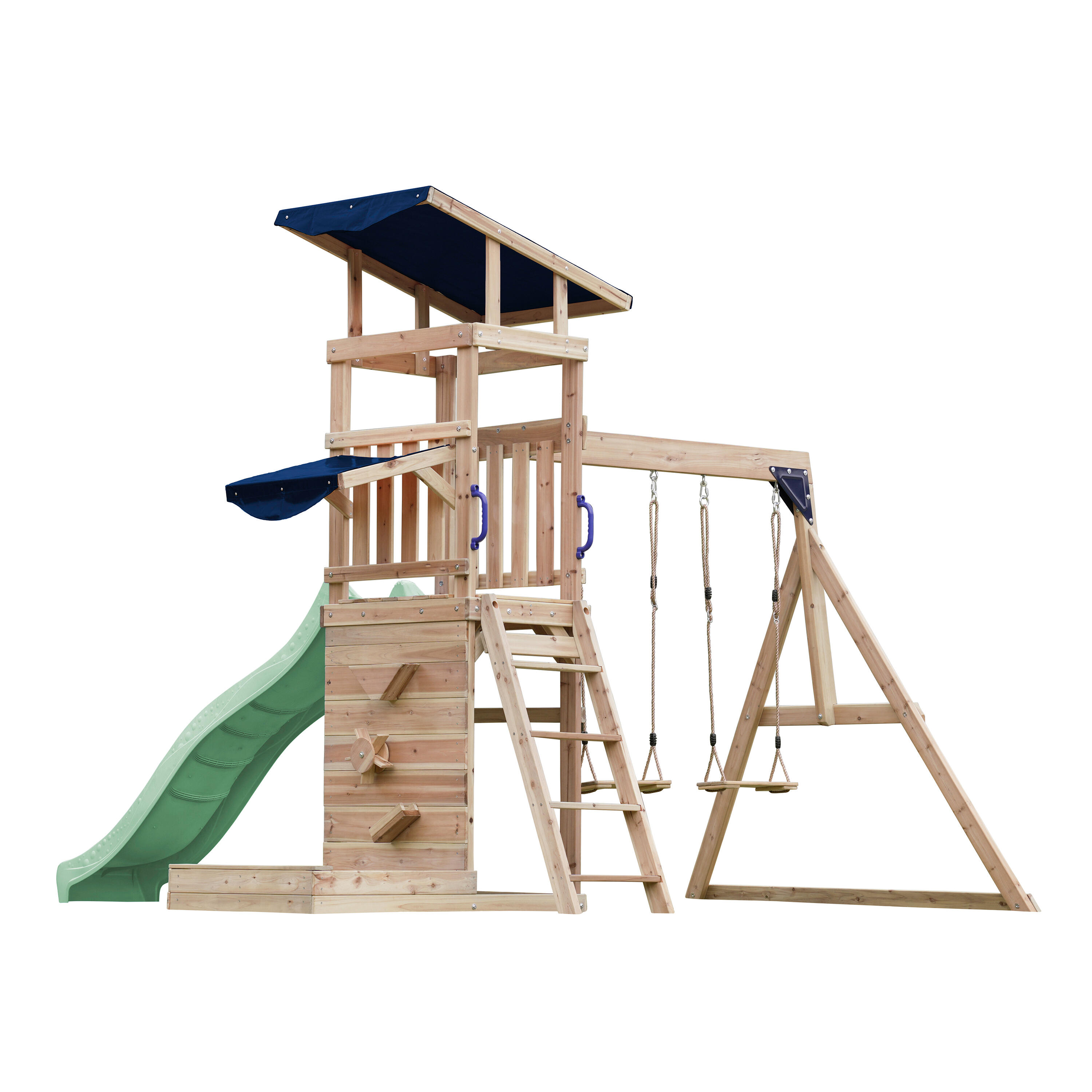 Malik Spielturm aus Holz mit 2 Schaukeln, Rutsche Grün 5/7