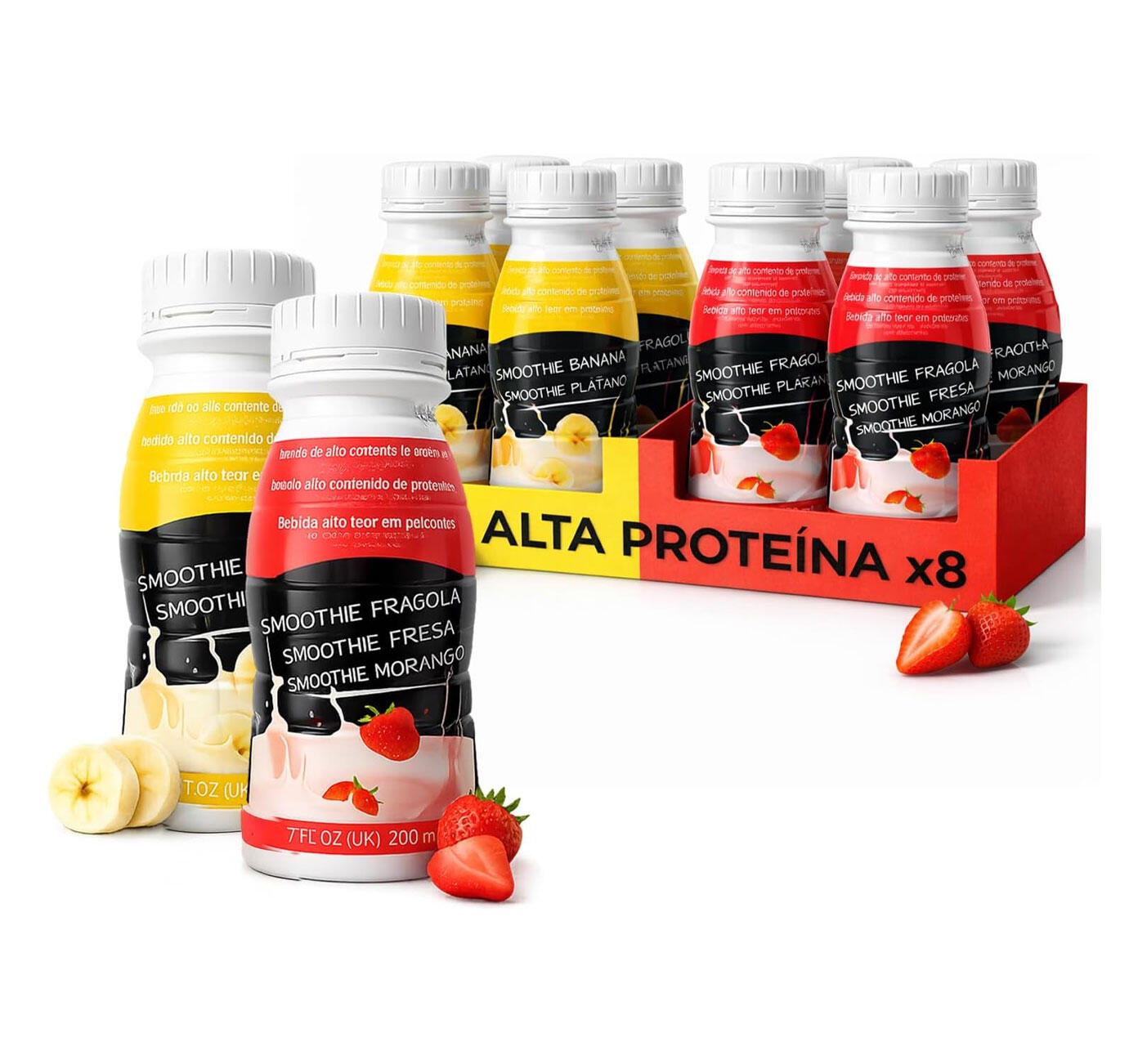 Protein Smoothie Bouteille 200 ml Mixte Fraise Banane Pack de 8 unités 1/5