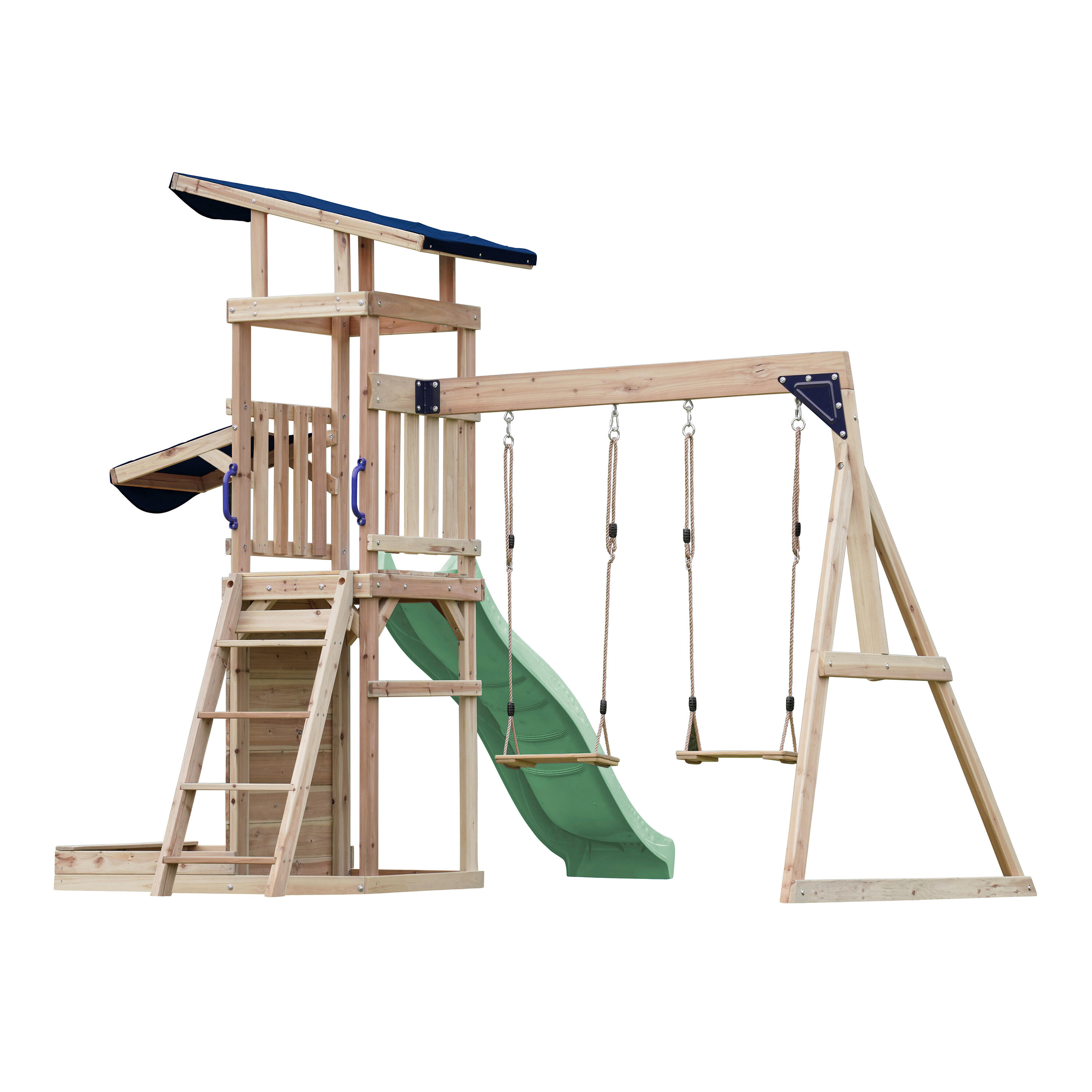 Malik Spielturm aus Holz mit 2 Schaukeln, Rutsche Grün 4/7