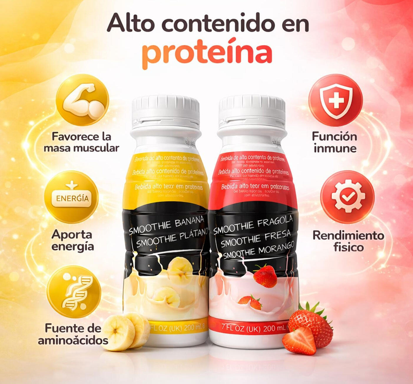 Protein Smoothie Bouteille 200 ml Mixte Fraise Banane Pack de 8 unités 3/5