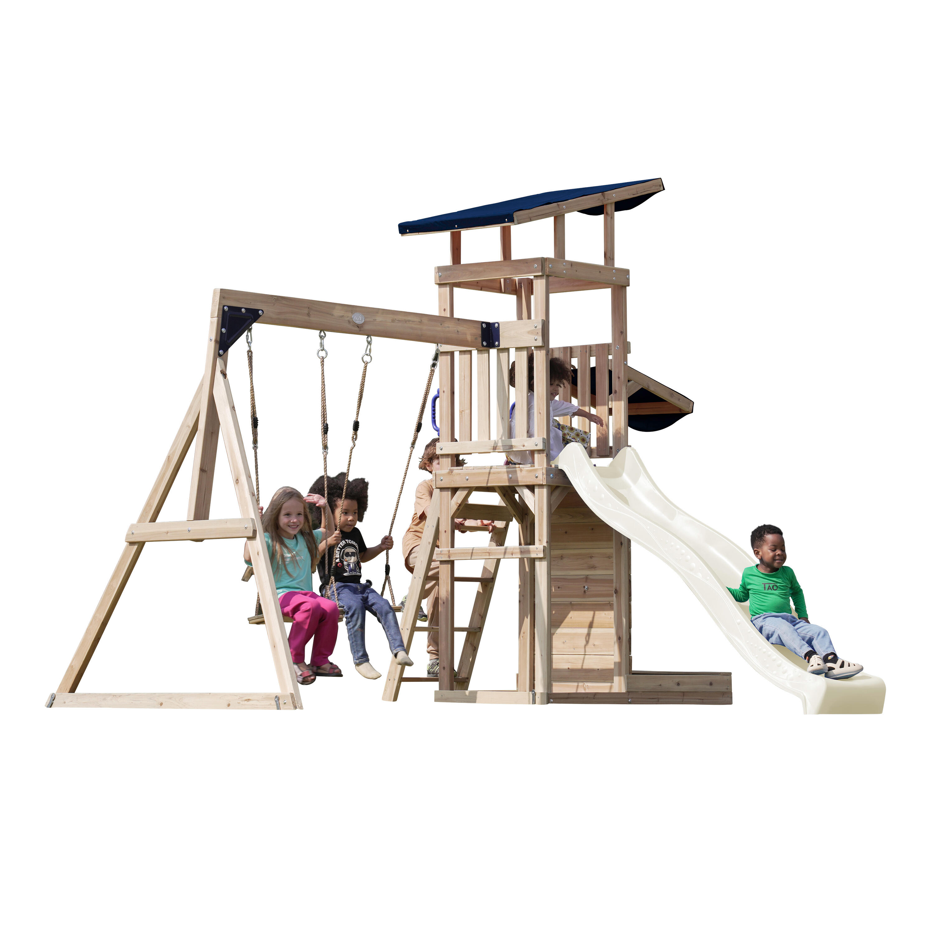 Malik Spielturm aus Holz mit 2 Schaukeln, Rutsche Crème 7/7