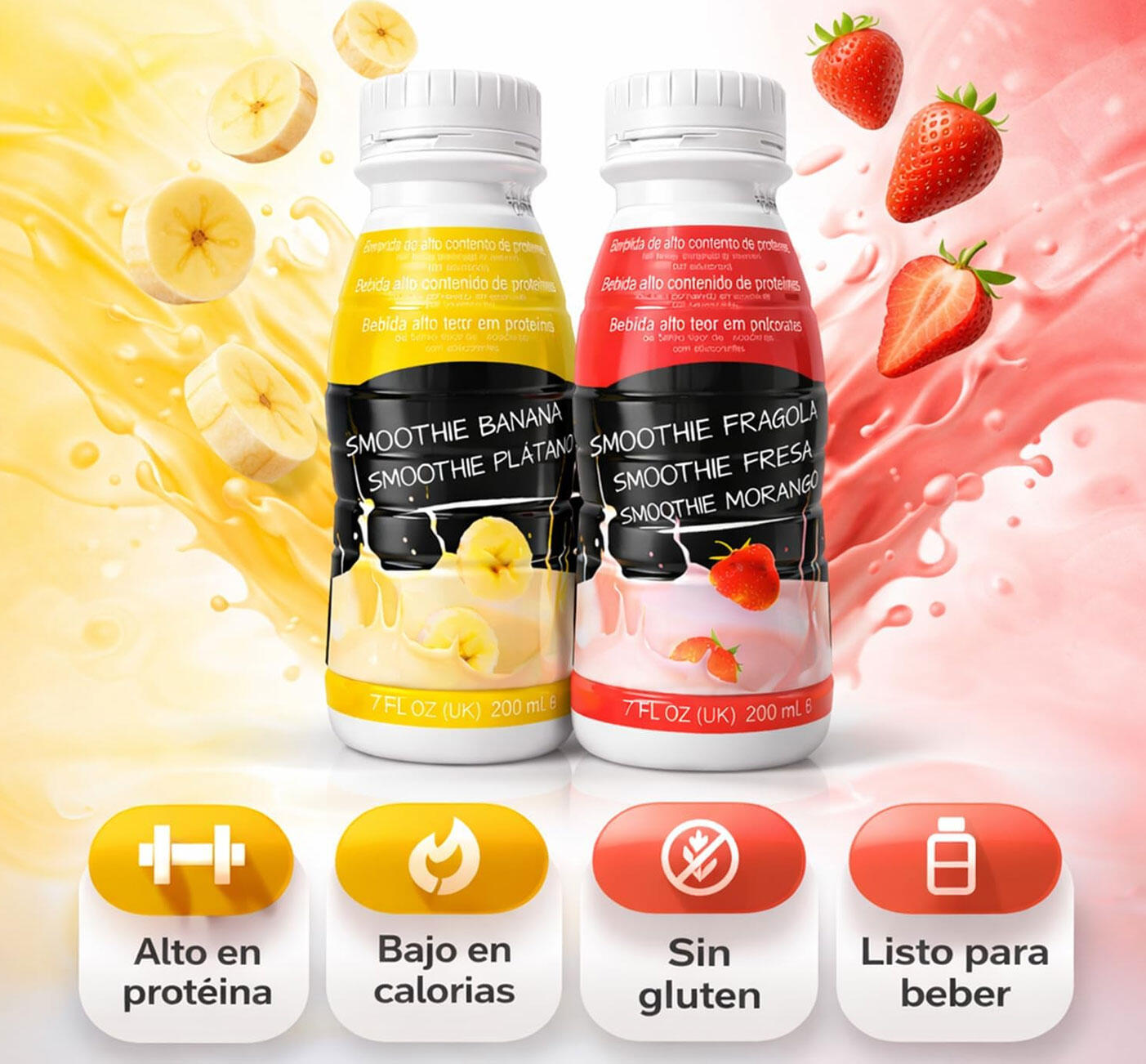 Protein Smoothie Bouteille 200 ml Mixte Fraise Banane Pack de 8 unités 4/5