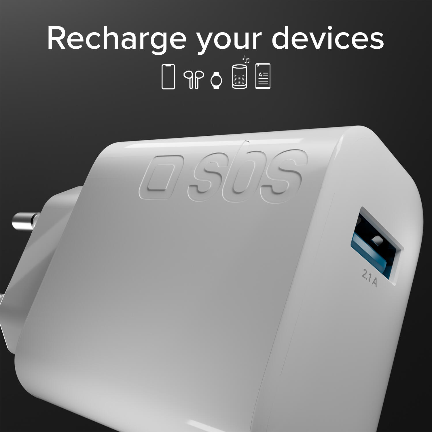 Caricabatterie caricatore 10W - carica rapida porta USB 2.1A Intelligent Charge 4/7