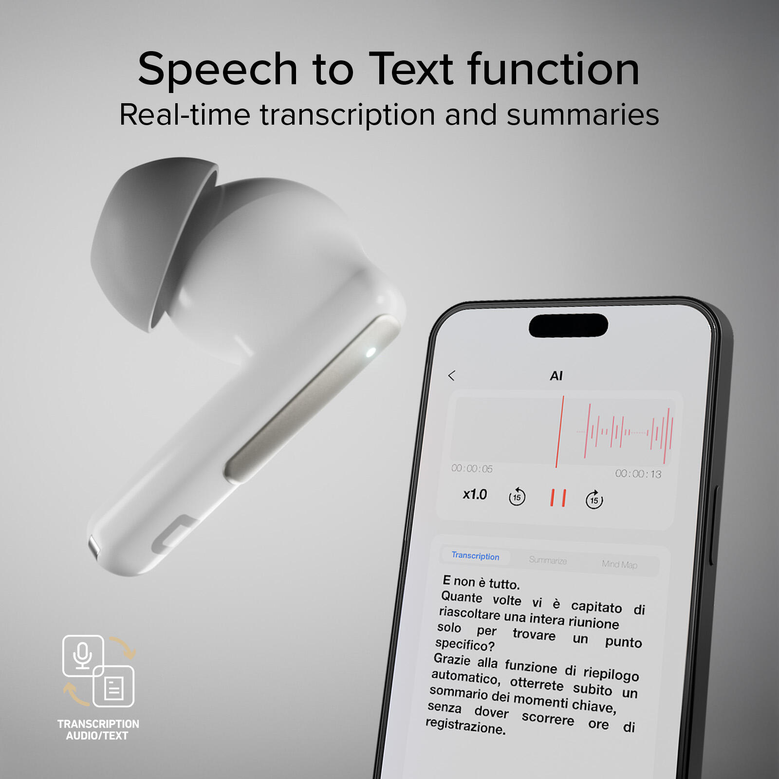 Écouteurs IA TWS avec application, traduction, synthèse et 28 heures d'autonomie 6/7