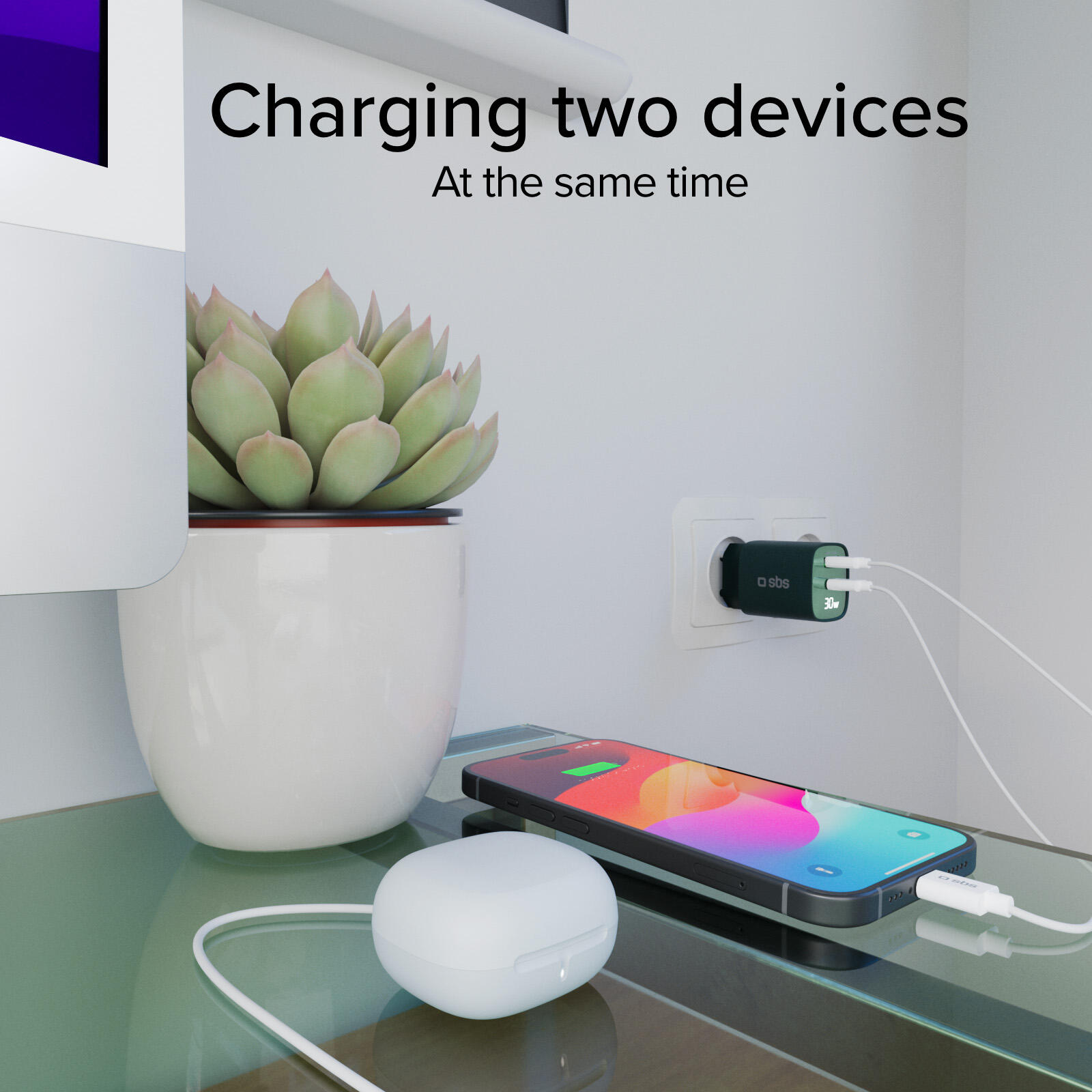 Chargeur mural LCD USB‑C 30W + USB‑A 18W 6/7